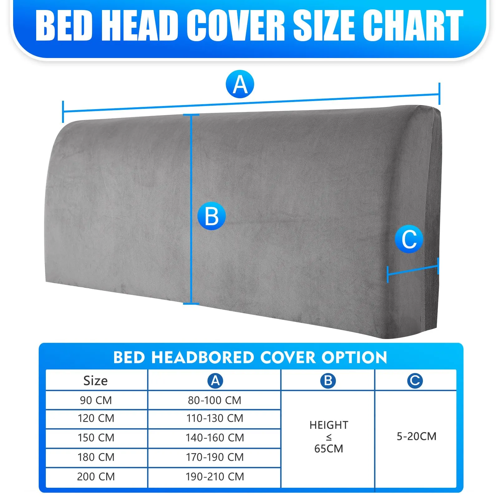 CYCMACO Copri Testata Letto in Velluto Universale, 90cm, Grigio Chiaro - immagine 3