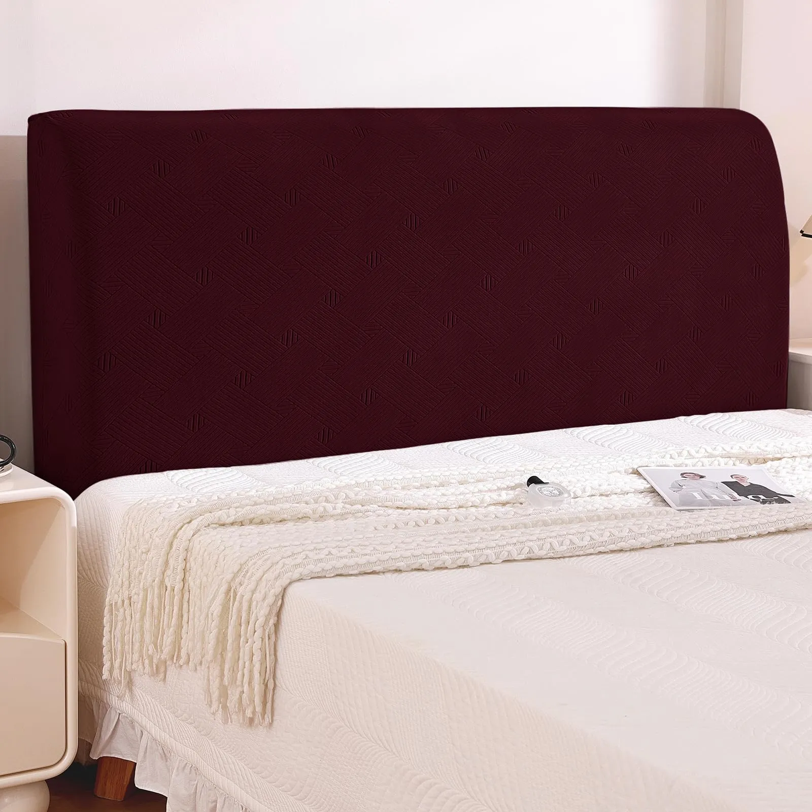 Ystyle Copri Testiera Letto Elasticizzata Singolo, 90cm, Borgogna - immagine 1