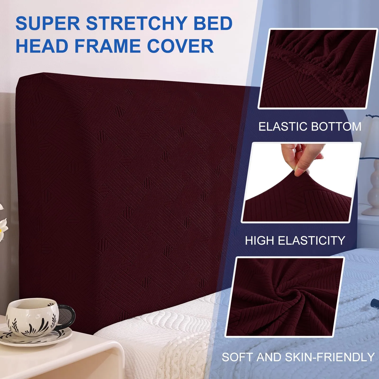 Ystyle Copri Testiera Letto Elasticizzata Singolo, 90cm, Borgogna - immagine 5