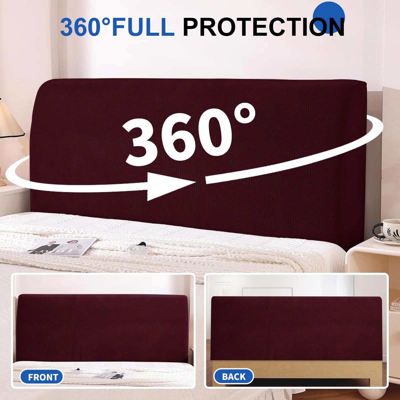 Ystyle Copri Testiera Letto Elasticizzata Singolo, 90cm, Borgogna - immagine 6