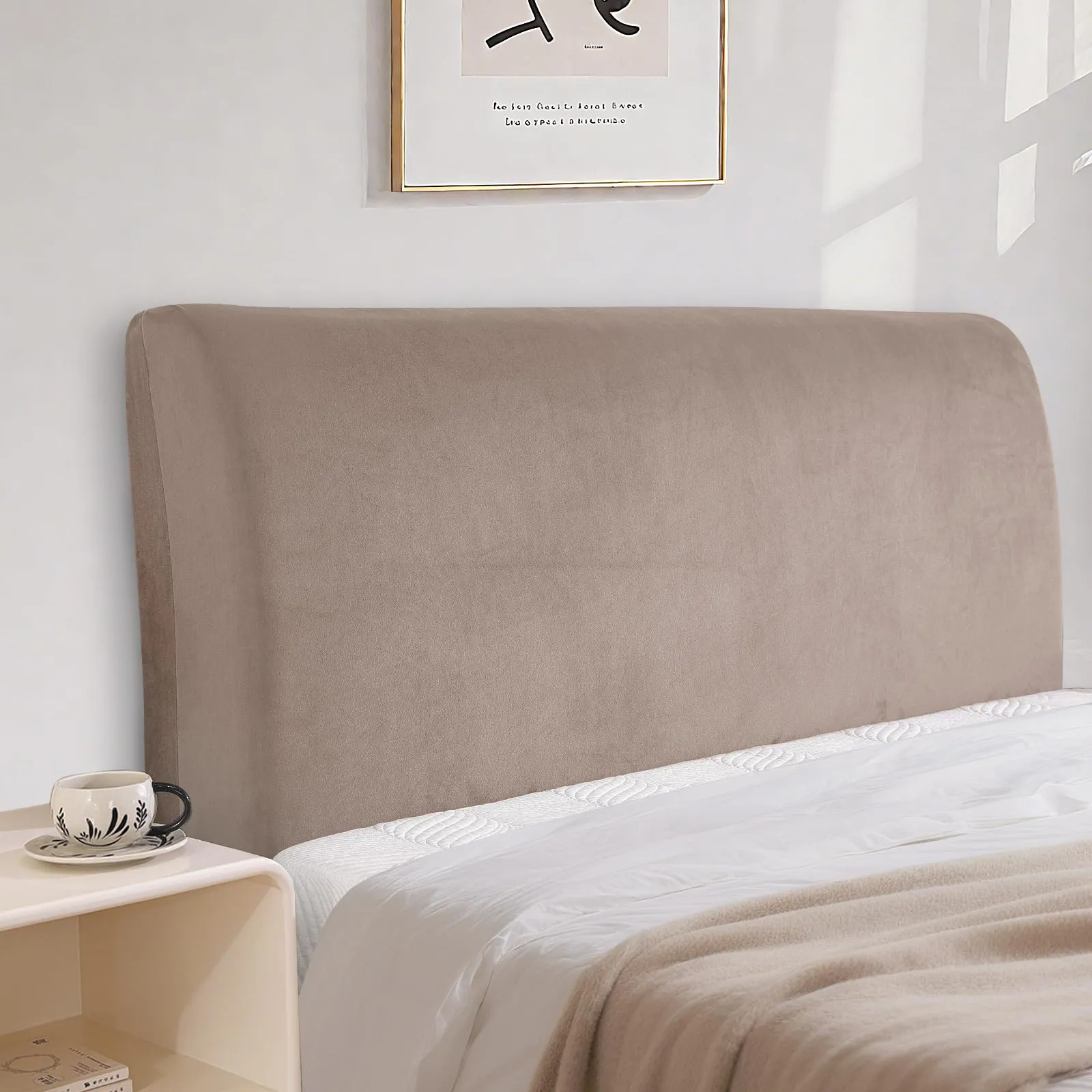 CYCMACO Copri Testata Letto Universale in Velluto, 90cm, Cachi - immagine 1