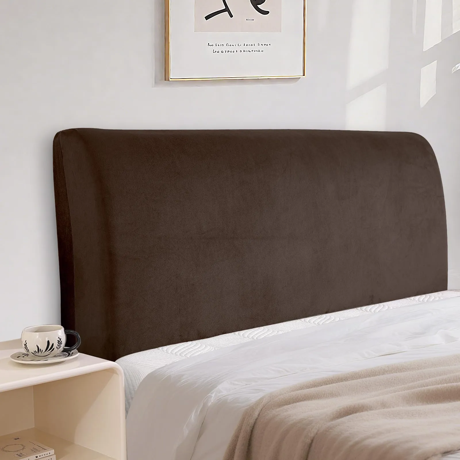 CYCMACO Copri Testata Letto in Velluto Universale 90cm, Caffè - immagine 1