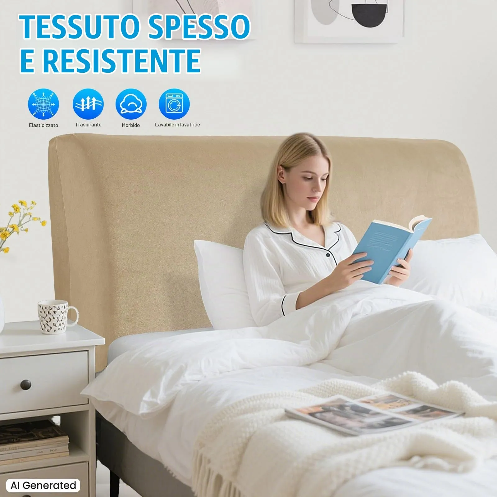 CYCMACO Copri Testata Letto in Velluto Universale 90cm, Cammello - immagine 2