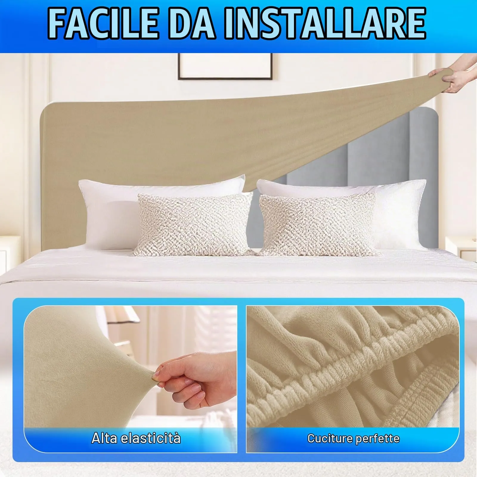 CYCMACO Copri Testata Letto in Velluto Universale 90cm, Cammello - immagine 6