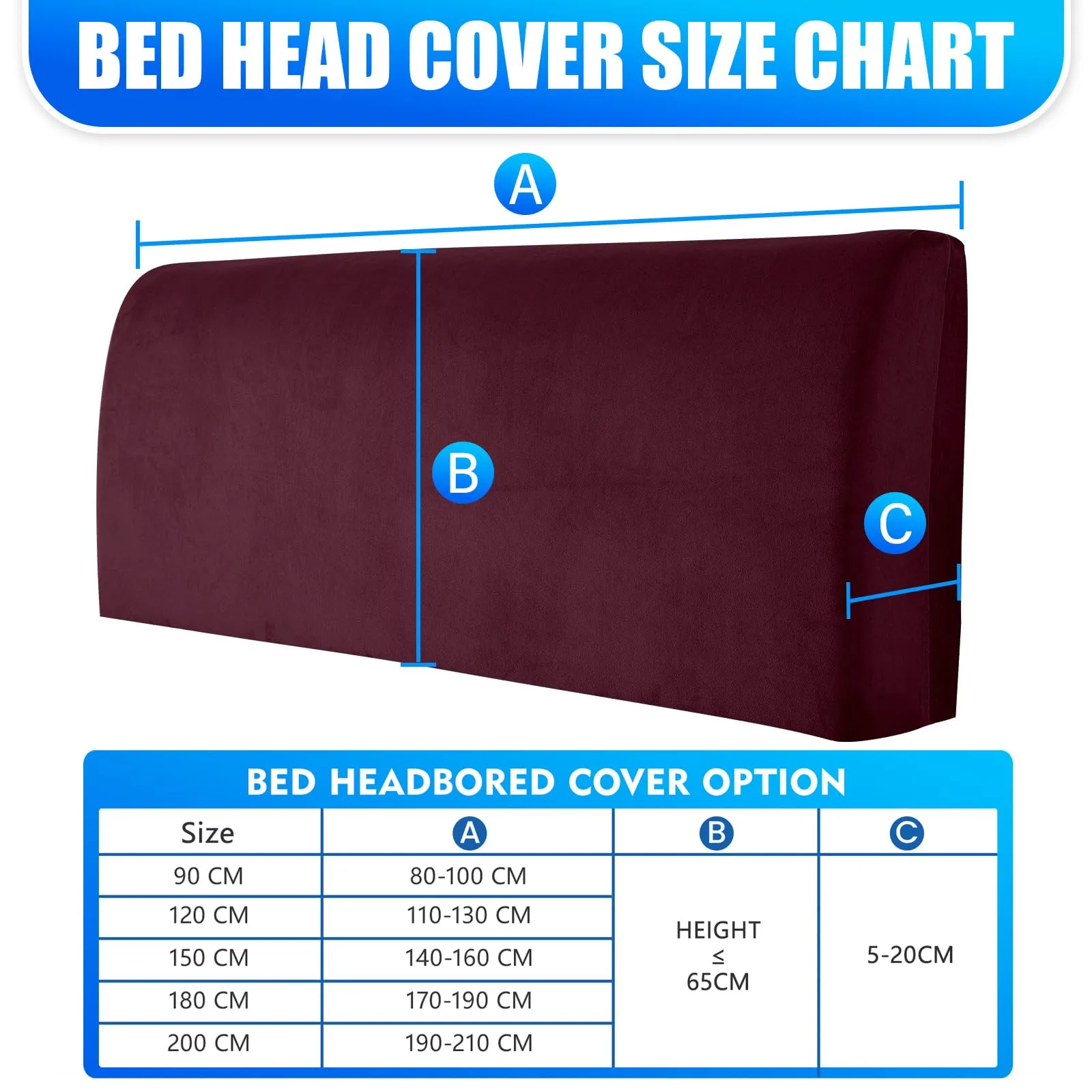 CYCMACO Copri Testata Letto in Velluto Universale, 90cm, Bordeaux - immagine 3