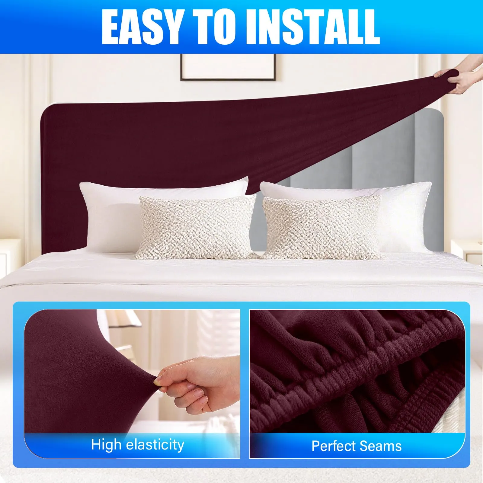 CYCMACO Copri Testata Letto in Velluto Universale, 90cm, Bordeaux - immagine 6
