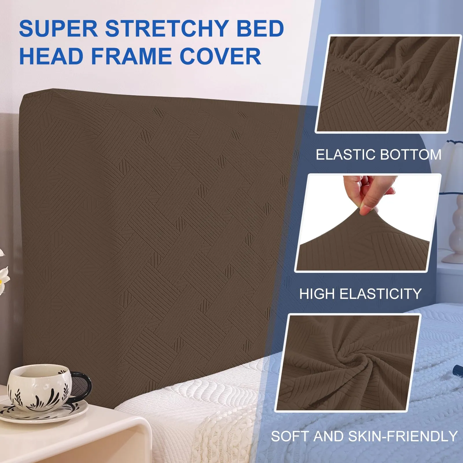 Ystyle Copri Testiera Letto Elasticizzata Singolo, 90cm, Caffè - immagine 5