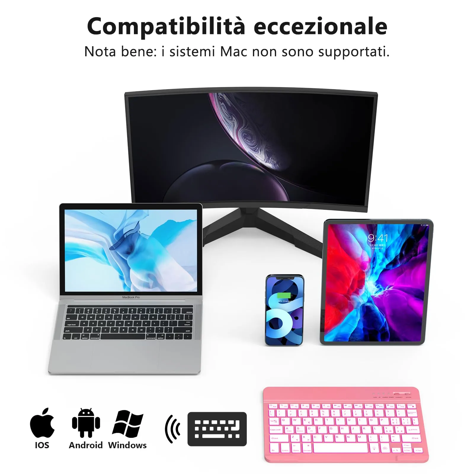 HZD Tastiera Wireless Bluetooth Ultra Sottile Ricaricabile Universale - immagine 2