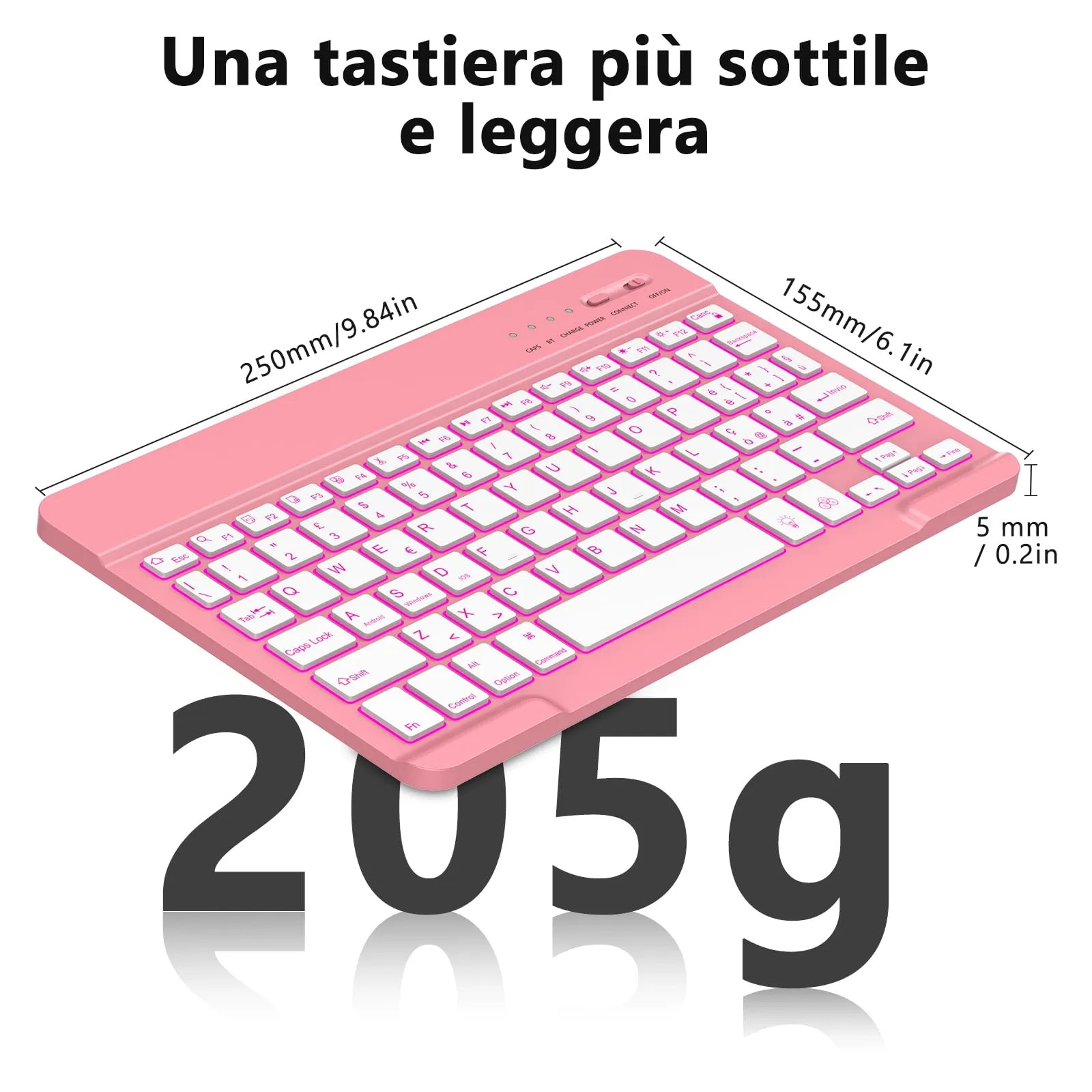 HZD Tastiera Wireless Bluetooth Ultra Sottile Ricaricabile Universale - immagine 5