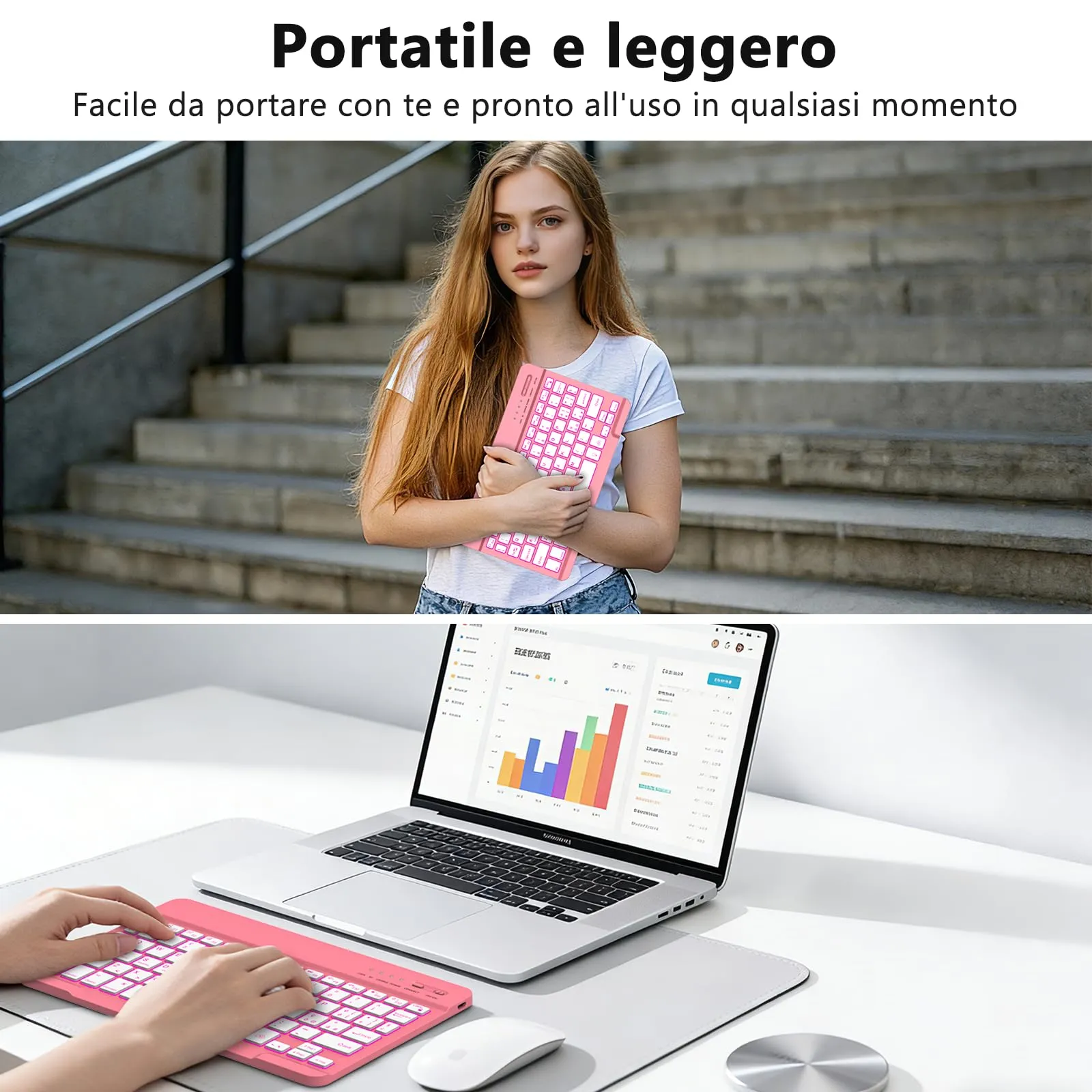 HZD Tastiera Wireless Bluetooth Ultra Sottile Ricaricabile Universale - immagine 8