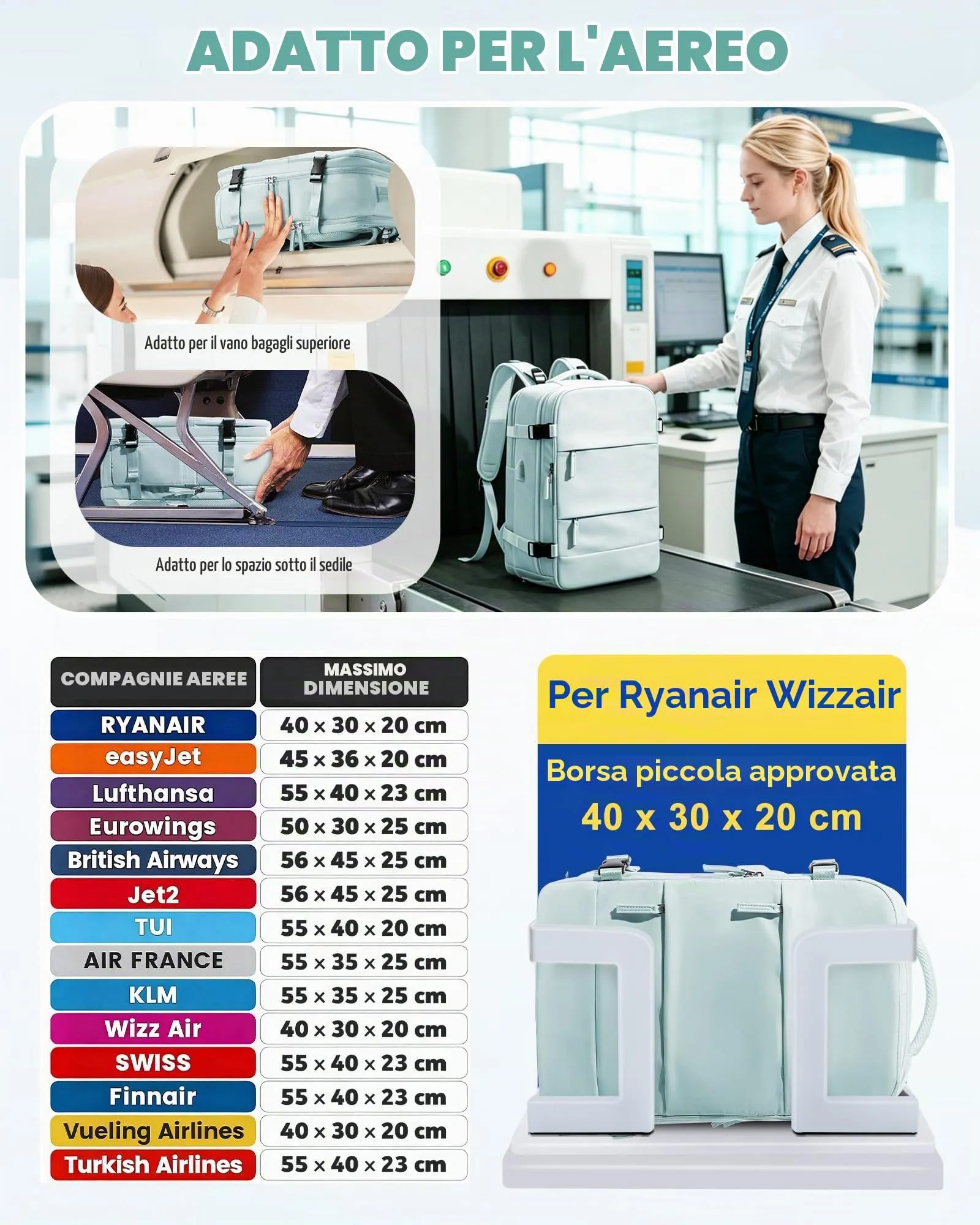SZLX Zaino da Viaggio Sottovuoto con Pompa per Ryanair 40x30x20, Wizzair ed Easyjet, Bagaglio a Mano per Laptop 14 Pollici con Porta Scarpe - immagine 3