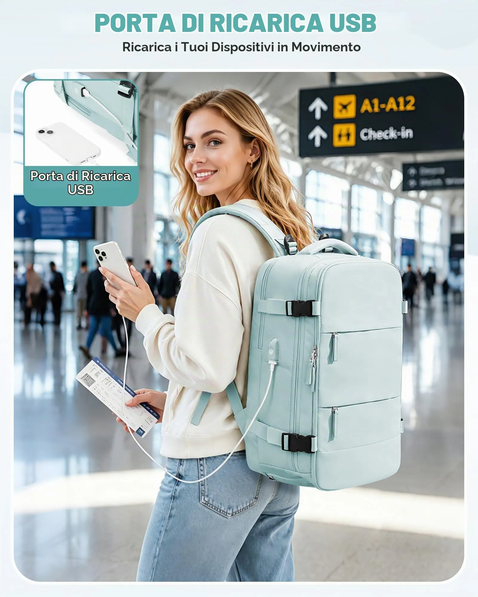 SZLX Zaino da Viaggio Sottovuoto con Pompa per Ryanair 40x30x20, Wizzair ed Easyjet, Bagaglio a Mano per Laptop 14 Pollici con Porta Scarpe - immagine 9