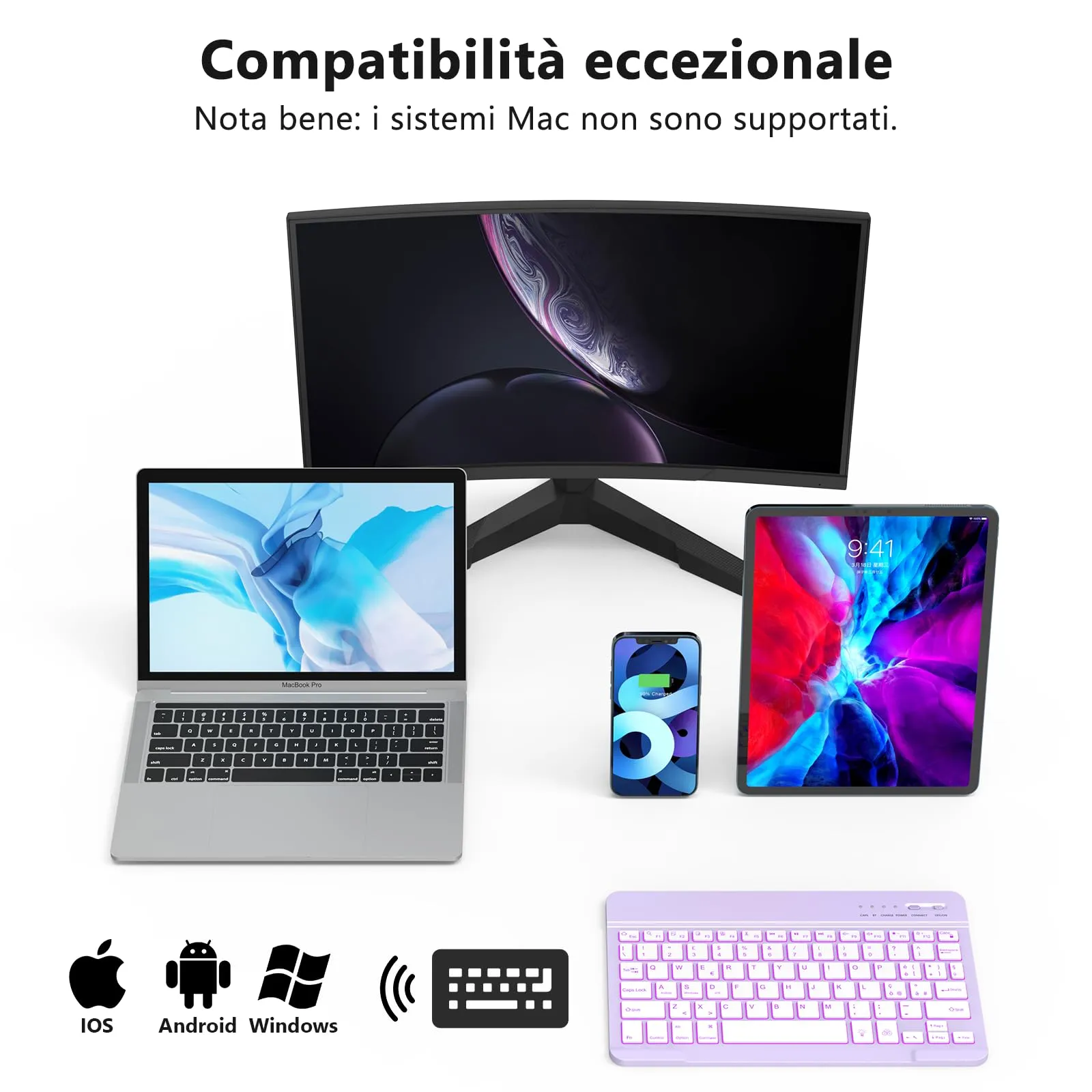 HZD Tastiera Wireless Bluetooth Universale Ultra Sottile, Ricaricabile - immagine 2