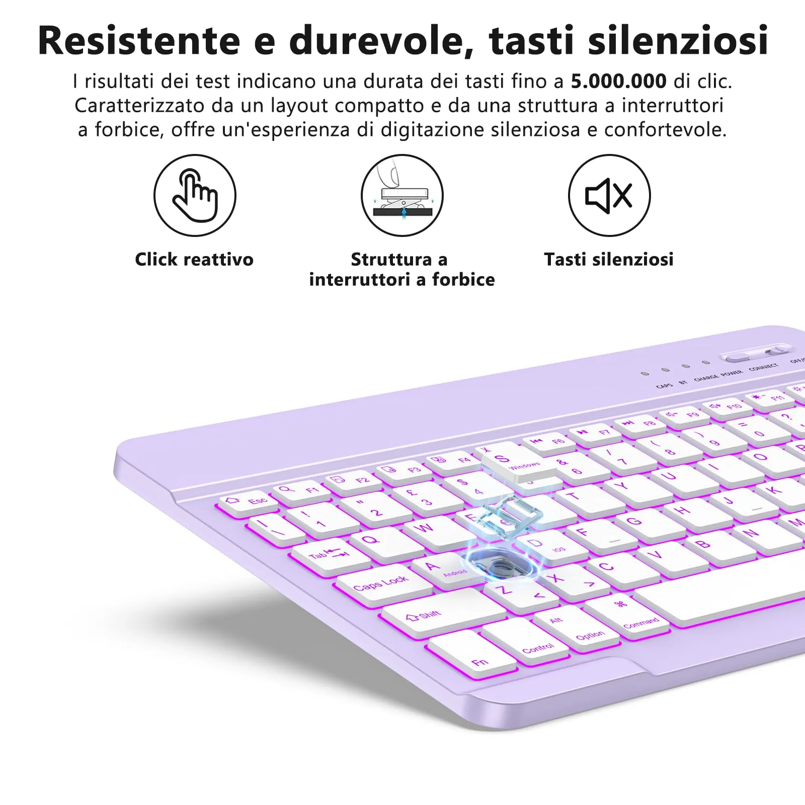 HZD Tastiera Wireless Bluetooth Universale Ultra Sottile, Ricaricabile - immagine 3