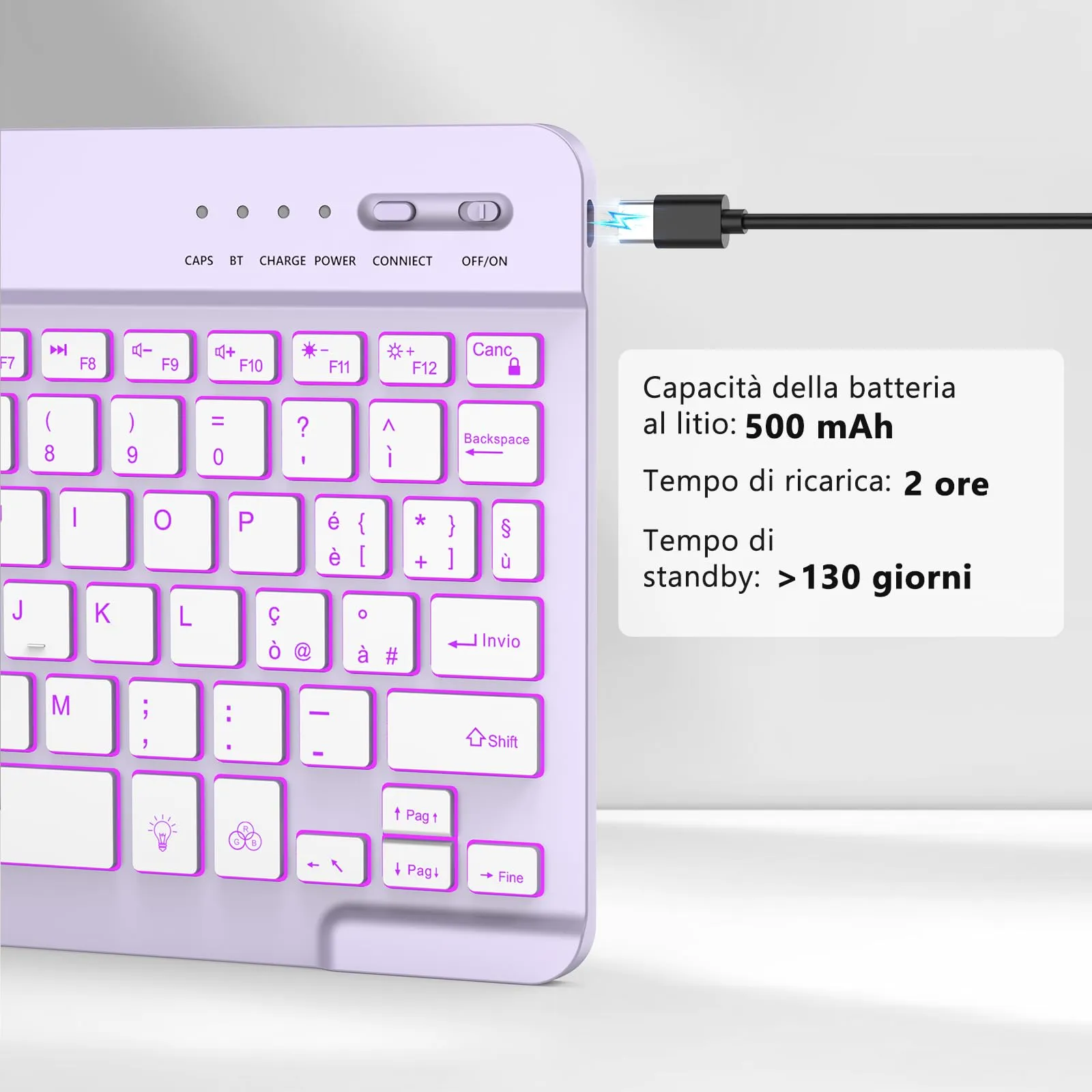 HZD Tastiera Wireless Bluetooth Universale Ultra Sottile, Ricaricabile - immagine 4