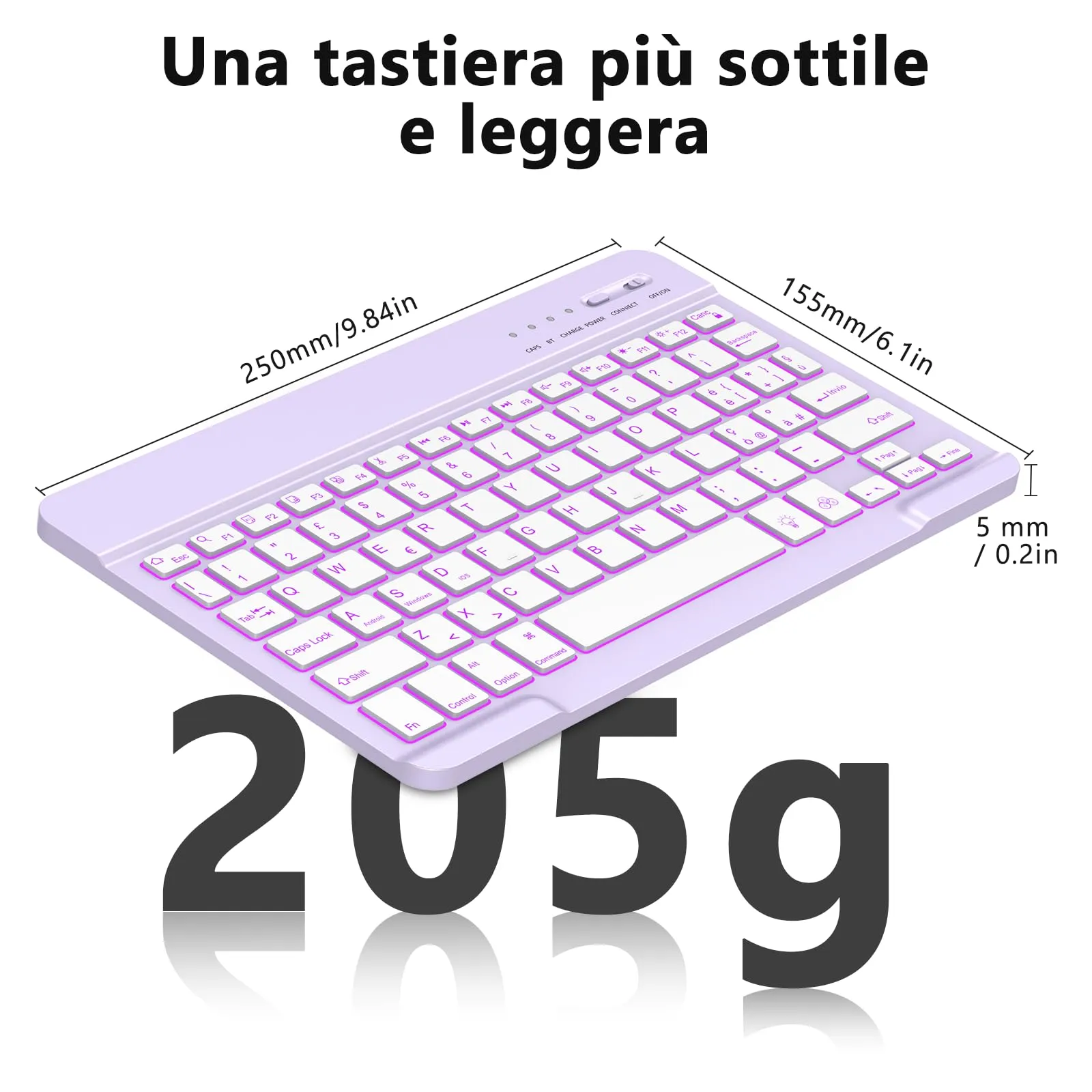 HZD Tastiera Wireless Bluetooth Universale Ultra Sottile, Ricaricabile - immagine 5