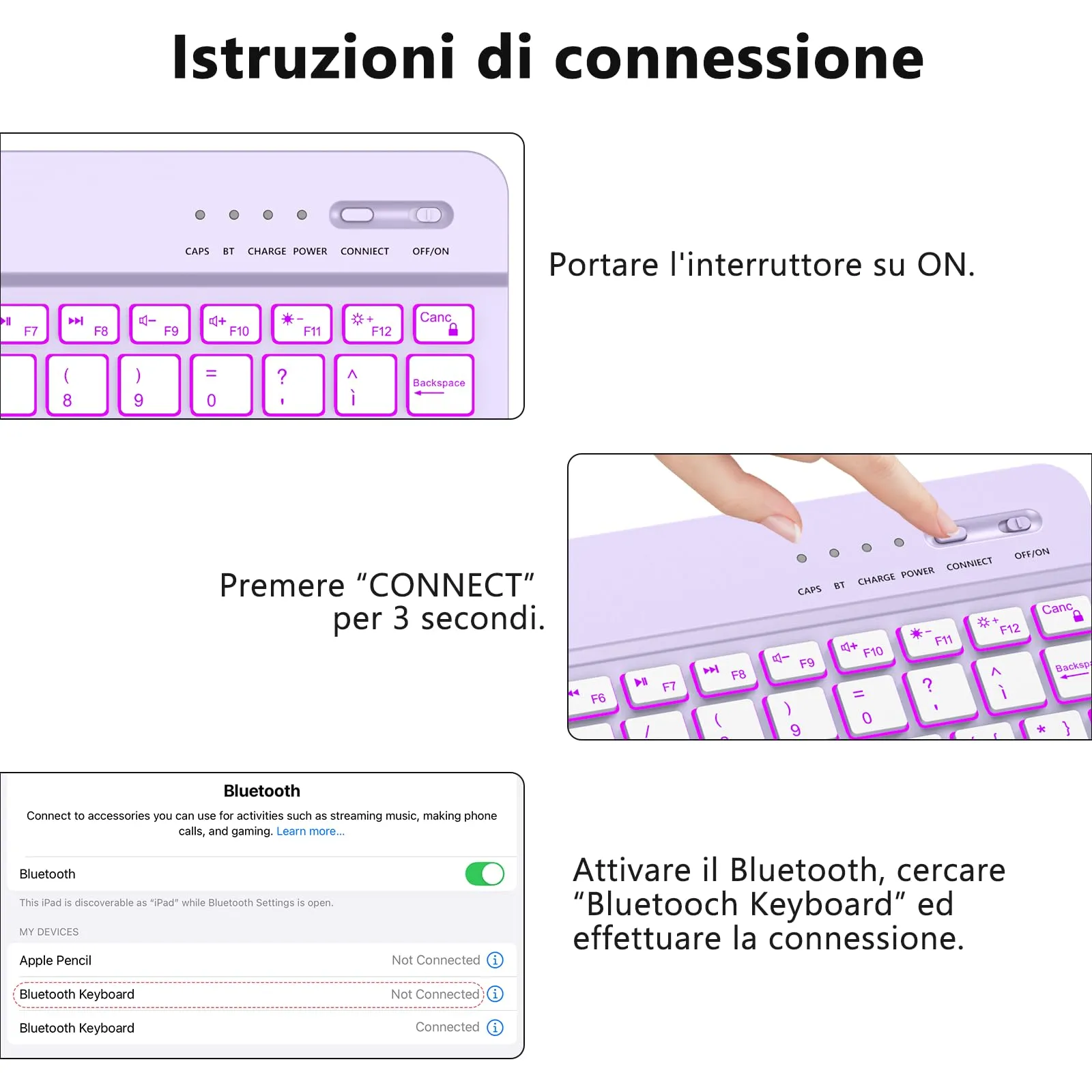 HZD Tastiera Wireless Bluetooth Universale Ultra Sottile, Ricaricabile - immagine 7