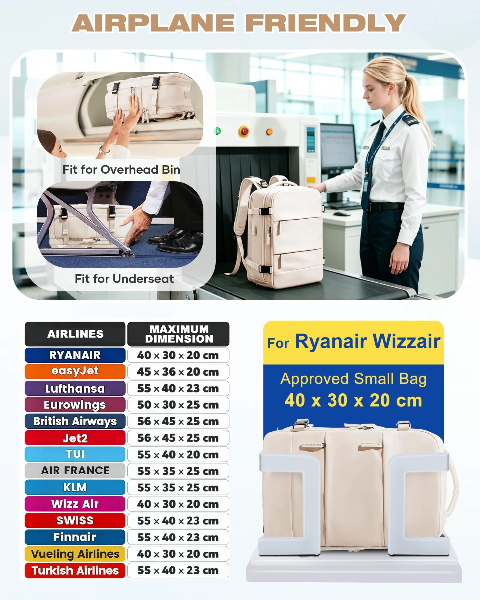 SZLX Zaino da Viaggio Sottovuoto con Pompa, Bagaglio a Mano 40x30x20 per Ryanair, Wizz Air, EasyJet, Scomparto Laptop 14 Pollici e Porta Scarpe - immagine 3