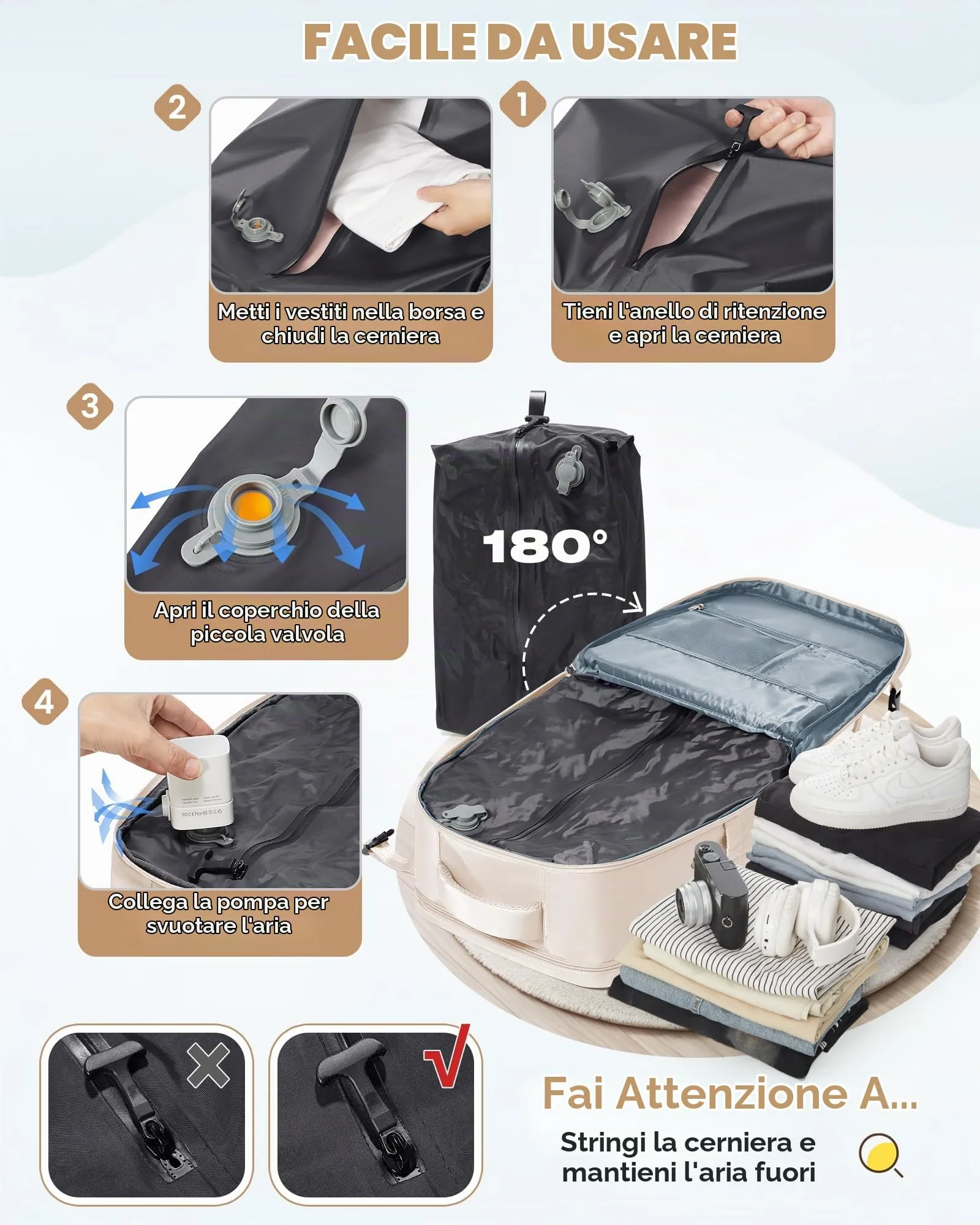 SZLX Zaino da Viaggio Sottovuoto con Pompa, Bagaglio a Mano 40x30x20 per Ryanair, Wizz Air, EasyJet, Scomparto Laptop 14 Pollici e Porta Scarpe - immagine 5