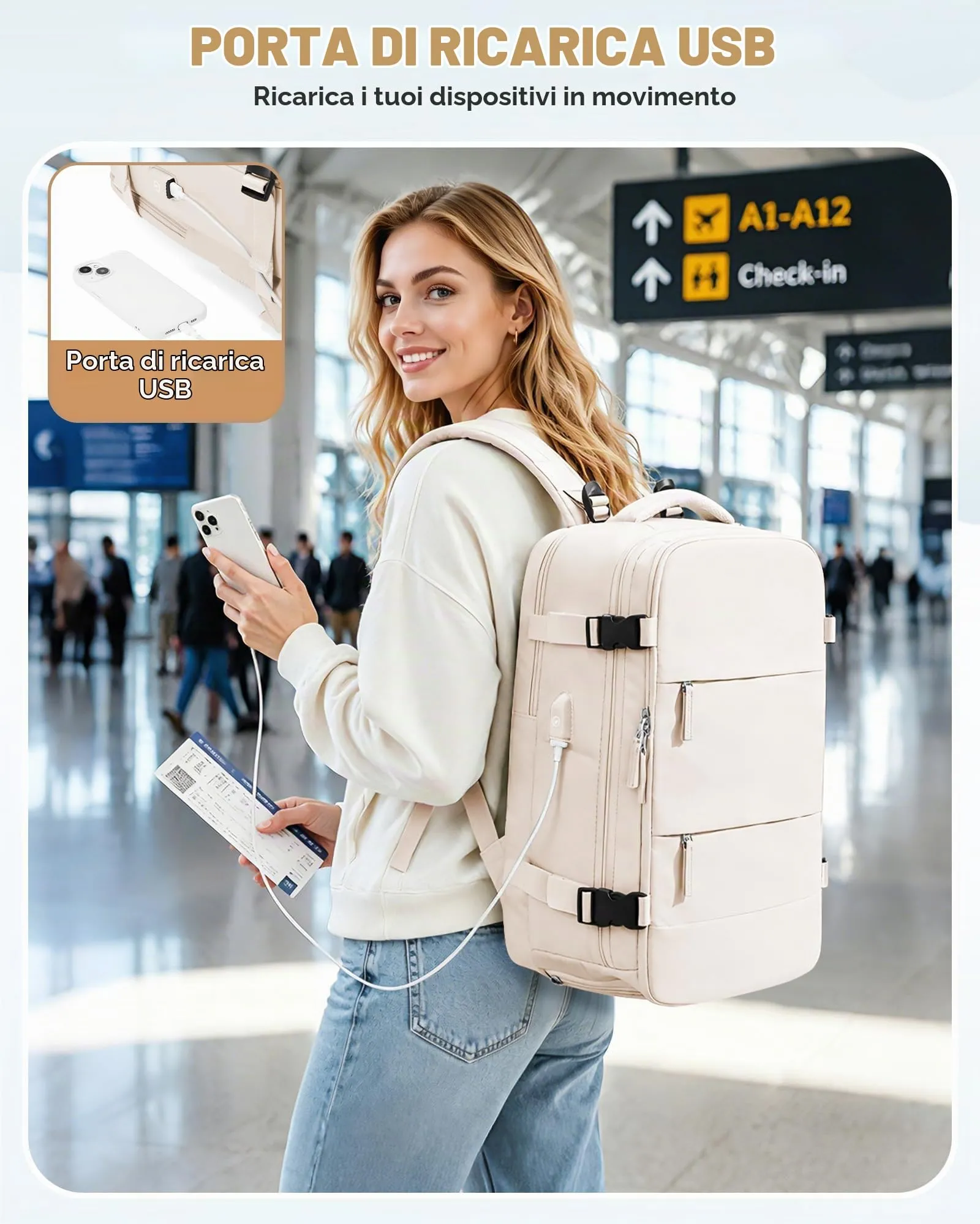 SZLX Zaino da Viaggio Sottovuoto con Pompa, Bagaglio a Mano 40x30x20 per Ryanair, Wizz Air, EasyJet, Scomparto Laptop 14 Pollici e Porta Scarpe - immagine 8