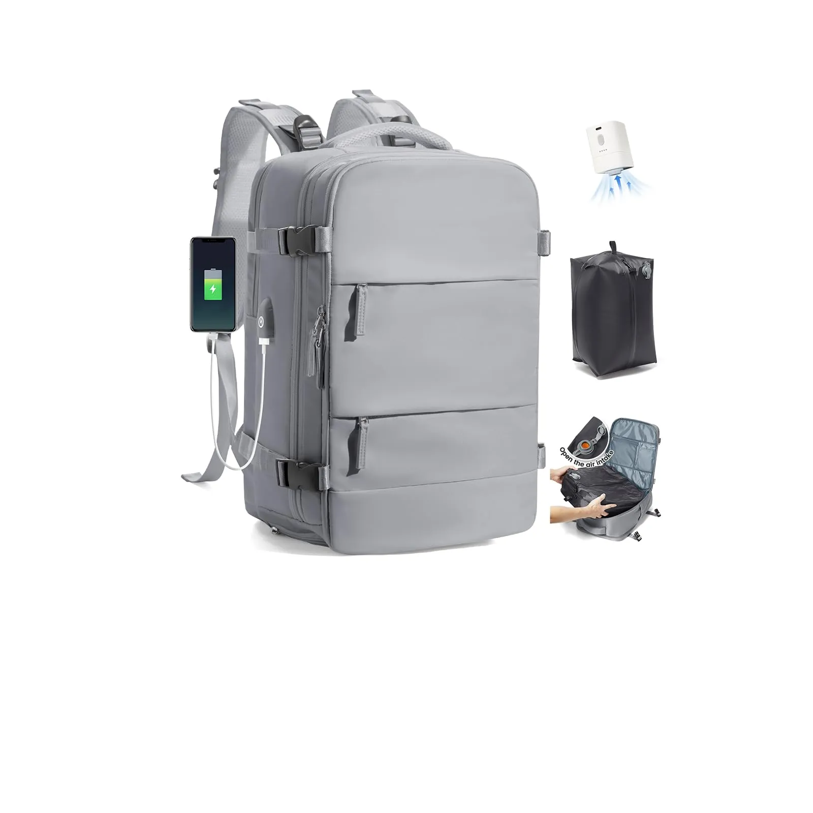SZLX Zaino da Viaggio Sottovuoto con Pompa, Bagaglio a Mano 40x30x20 per Ryanair, Wizzair, Easyjet, Scomparto Laptop 14 Pollici e Porta Scarpe - immagine 1