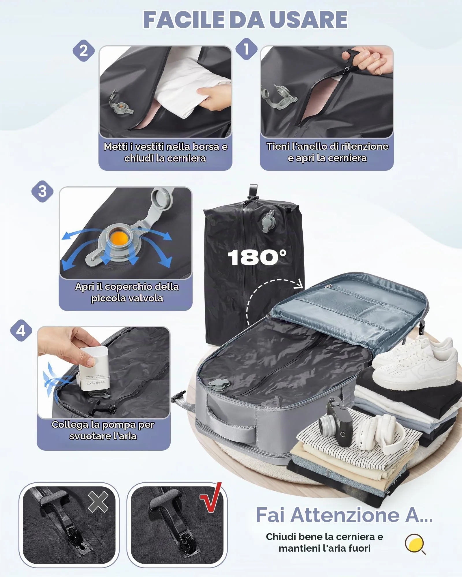 SZLX Zaino da Viaggio Sottovuoto con Pompa, Bagaglio a Mano 40x30x20 per Ryanair, Wizzair, Easyjet, Scomparto Laptop 14 Pollici e Porta Scarpe - immagine 7