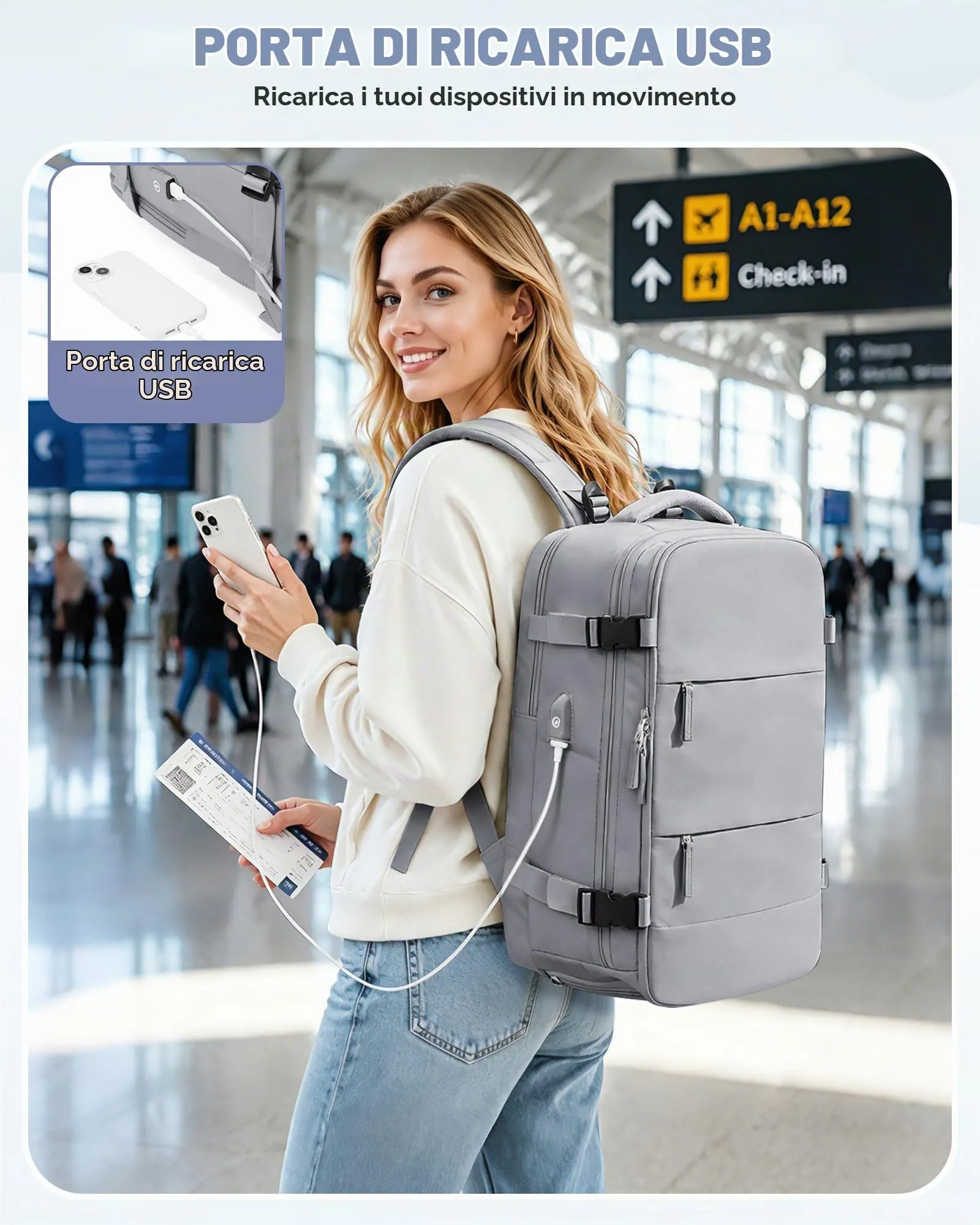 SZLX Zaino da Viaggio Sottovuoto con Pompa, Bagaglio a Mano 40x30x20 per Ryanair, Wizzair, Easyjet, Scomparto Laptop 14 Pollici e Porta Scarpe - immagine 8