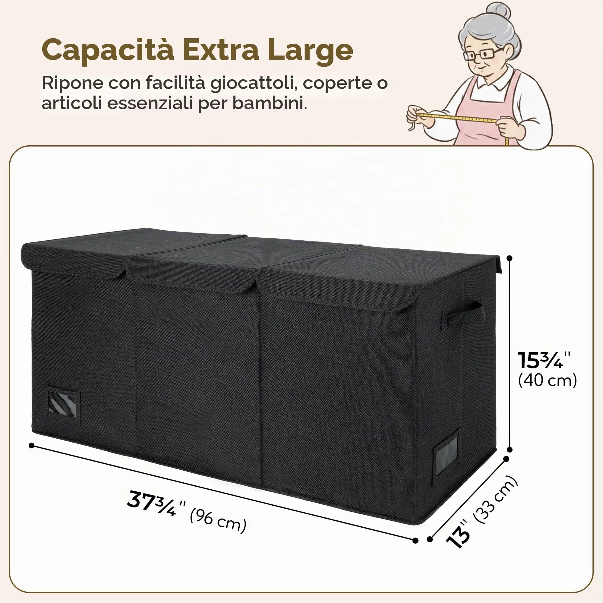 GRANNY SAYS Scatola Portaoggetti Extra Large con Coperchio, Tessuto Pieghevole, Nero, 96 x 33 x 40 cm - immagine 2