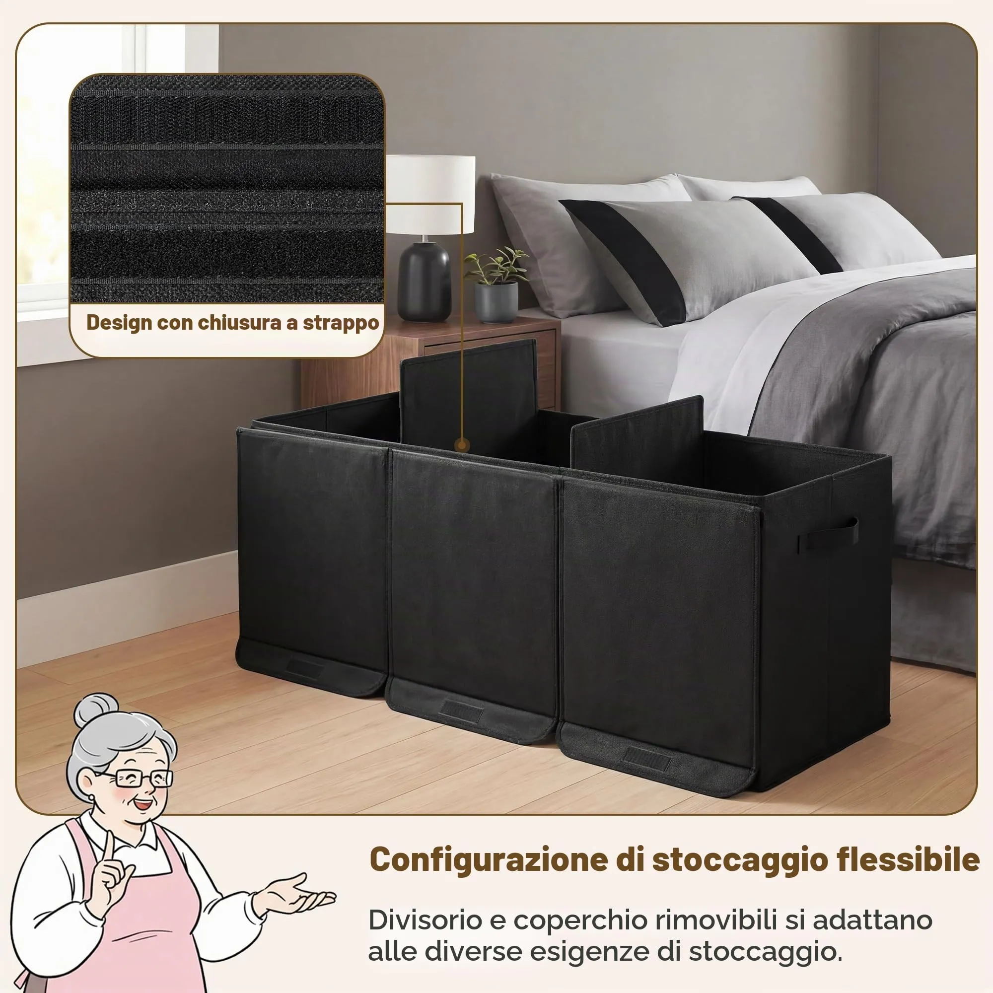 GRANNY SAYS Scatola Portaoggetti Extra Large con Coperchio, Tessuto Pieghevole, Nero, 96 x 33 x 40 cm - immagine 3
