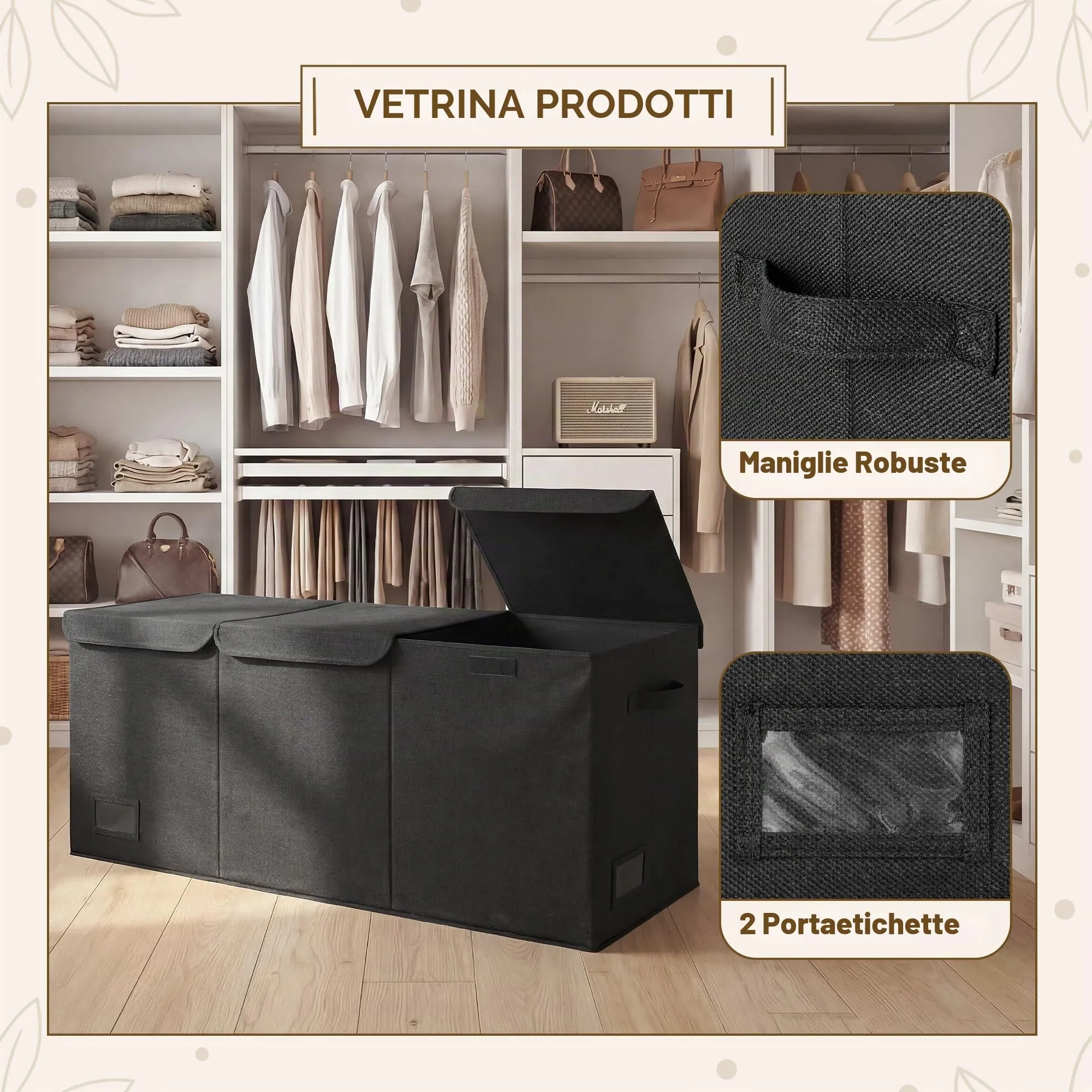 GRANNY SAYS Scatola Portaoggetti Extra Large con Coperchio, Tessuto Pieghevole, Nero, 96 x 33 x 40 cm - immagine 4