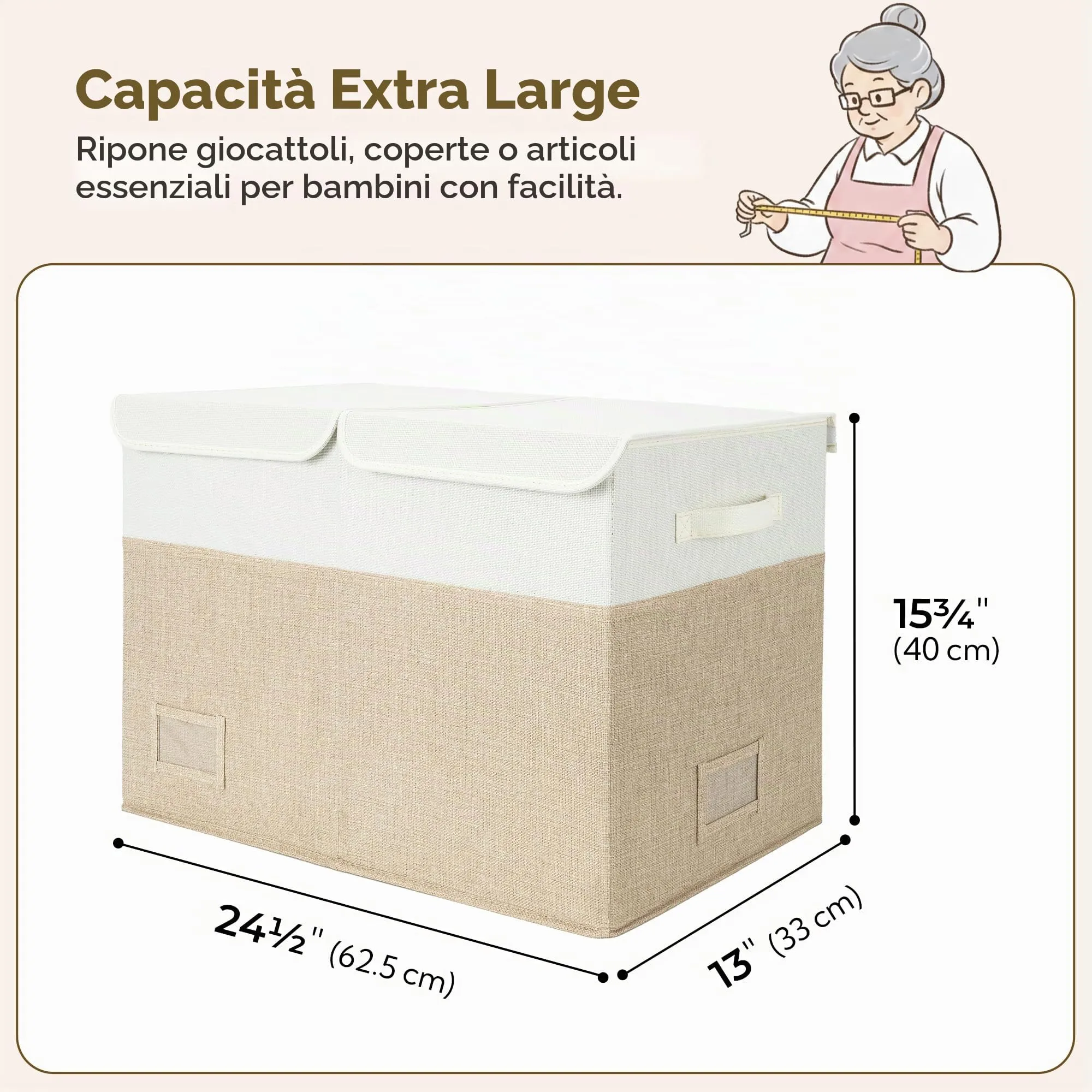 GRANNY SAYS Scatola Portaoggetti Pieghevole in Tessuto con Coperchio, Bianco&Kaki, 62.5 x 33 x 40 cm - immagine 3