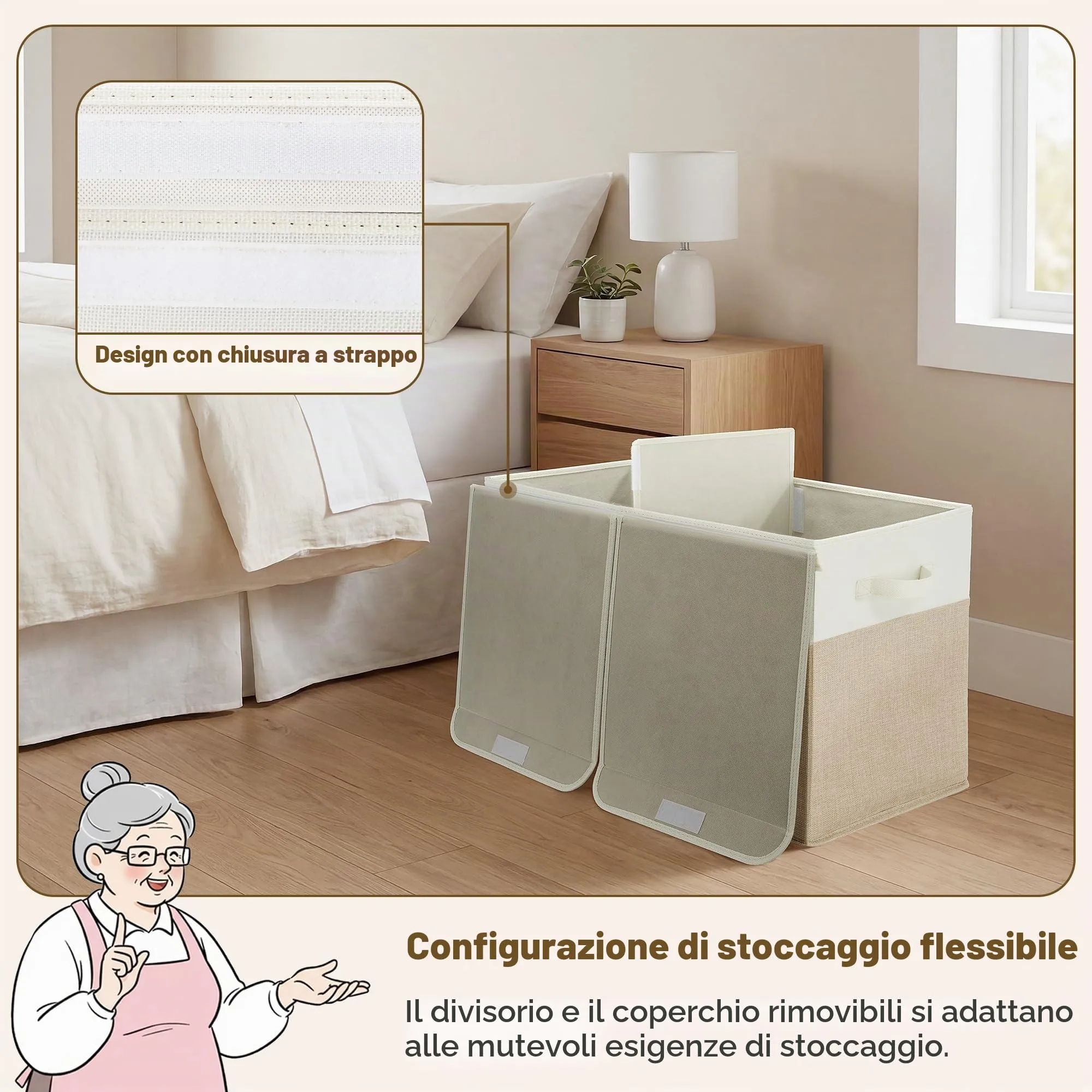 GRANNY SAYS Scatola Portaoggetti Pieghevole in Tessuto con Coperchio, Bianco&Kaki, 62.5 x 33 x 40 cm - immagine 4