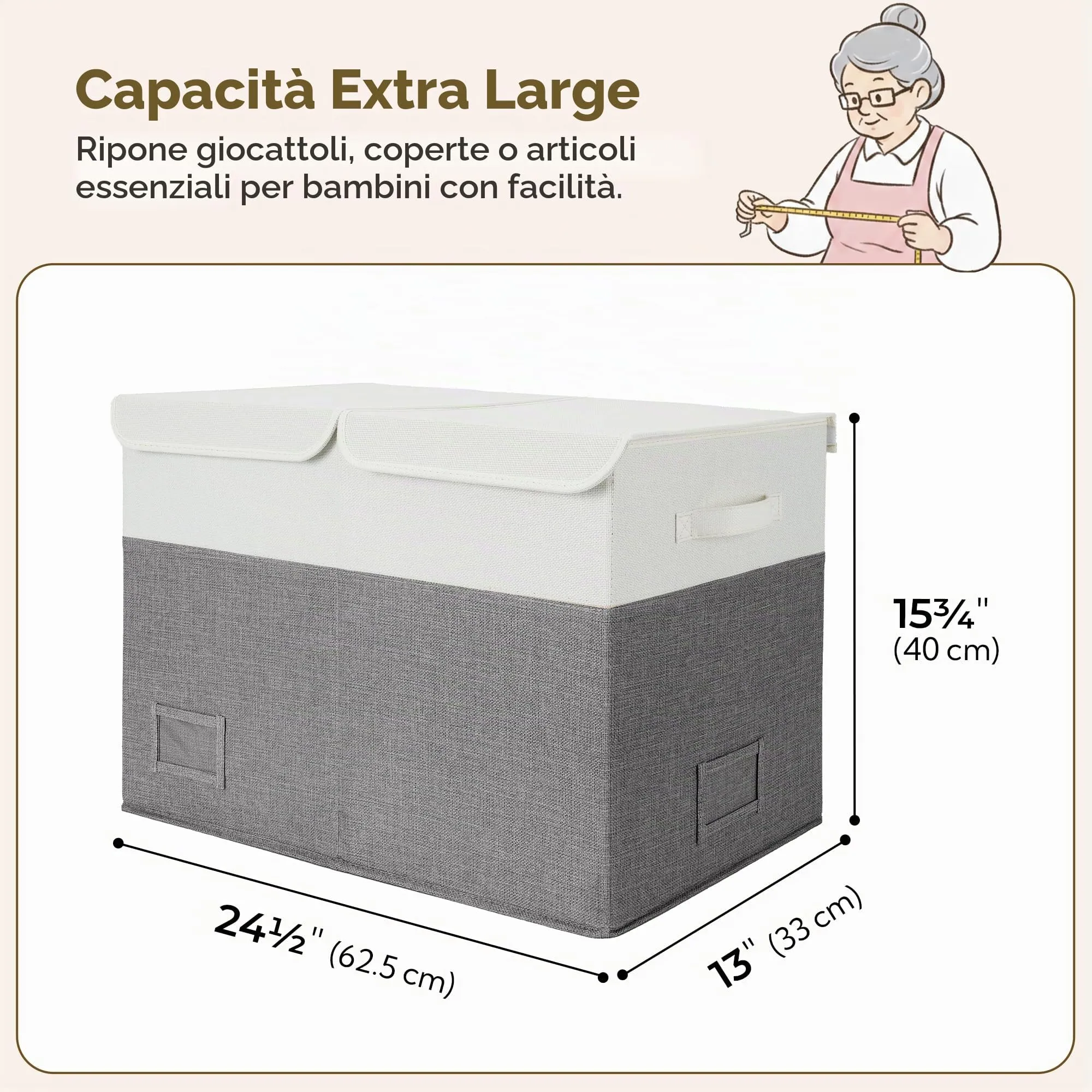 GRANNY SAYS Scatola Portaoggetti Pieghevole in Tessuto con Coperchio, Bianco&Grigio, 62.5 x 33 x 40 cm - immagine 2