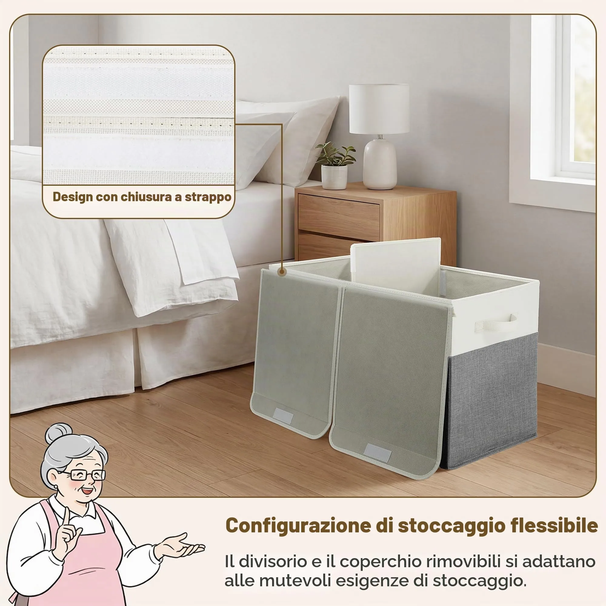 GRANNY SAYS Scatola Portaoggetti Pieghevole in Tessuto con Coperchio, Bianco&Grigio, 62.5 x 33 x 40 cm - immagine 3