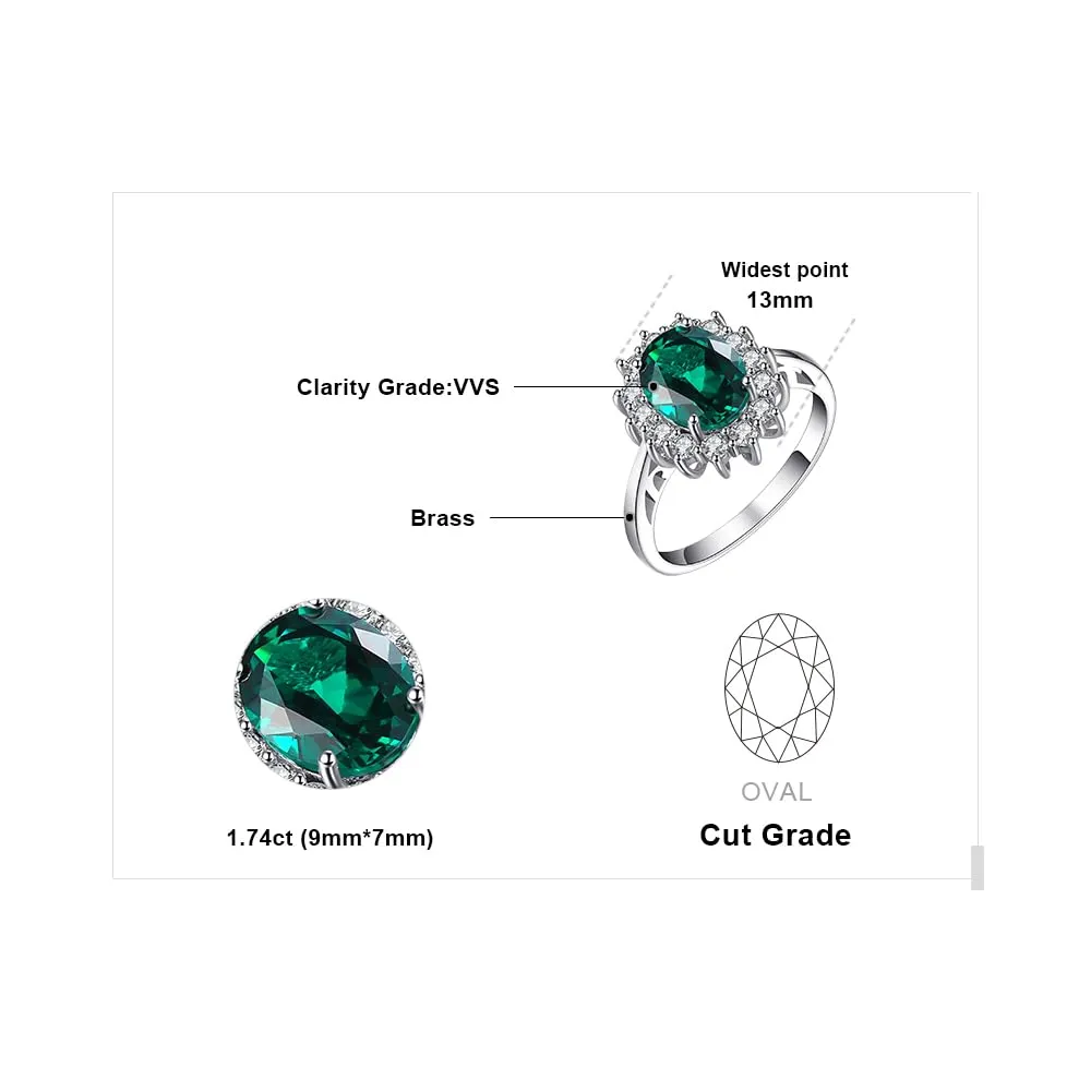 JewelryPalace Anello Halo Donna placcato oro bianco 14K con Simulato Smeraldo Verde e Zirconi, Misura 17 - immagine 2