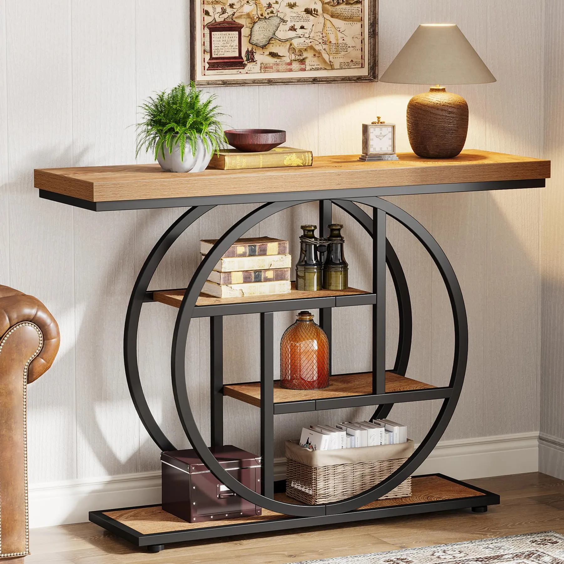 Tribesigns Tavolo Console Industriale a 4 Ripiani, Marrone Chiaro - immagine 1