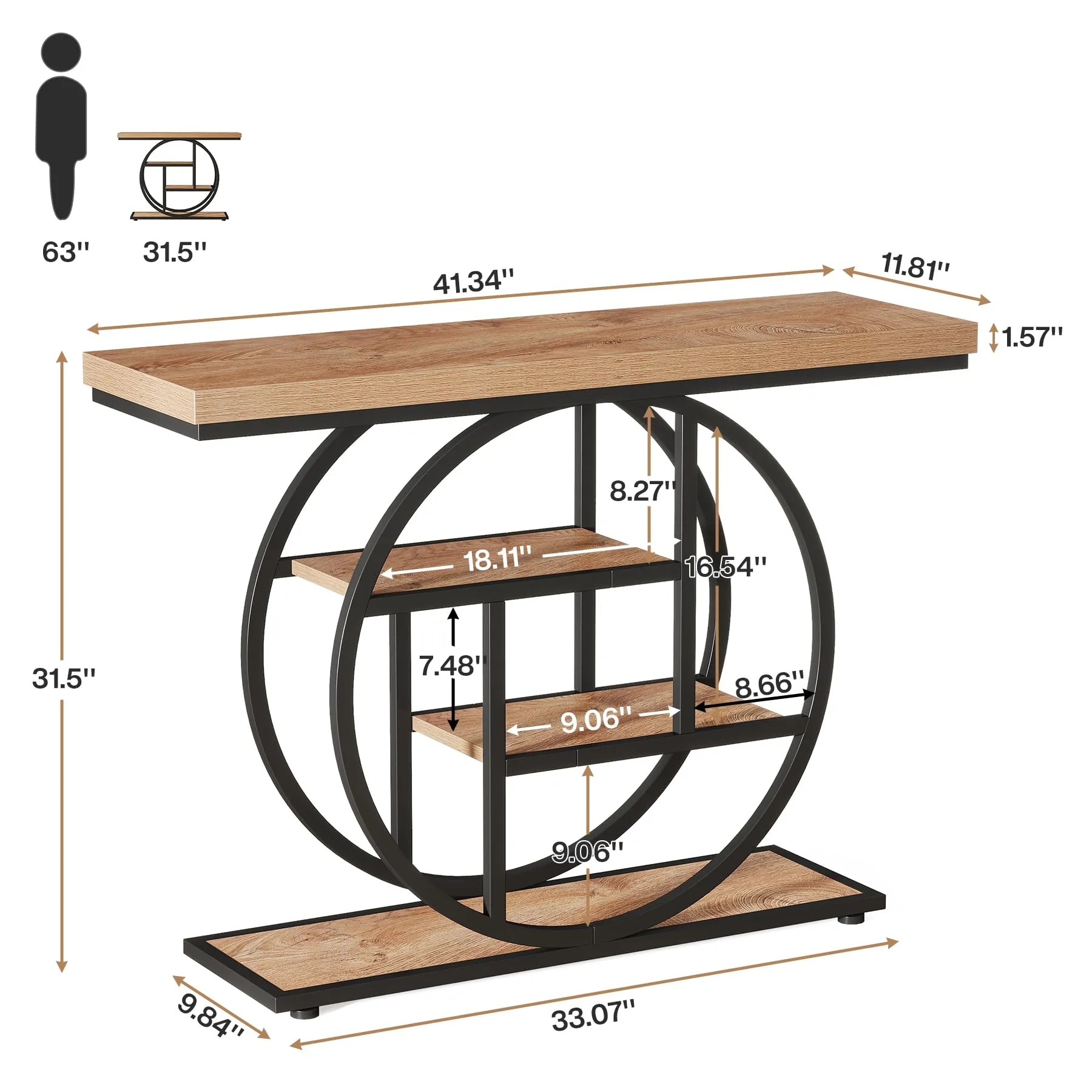 Tribesigns Tavolo Console Industriale a 4 Ripiani, Marrone Chiaro - immagine 2