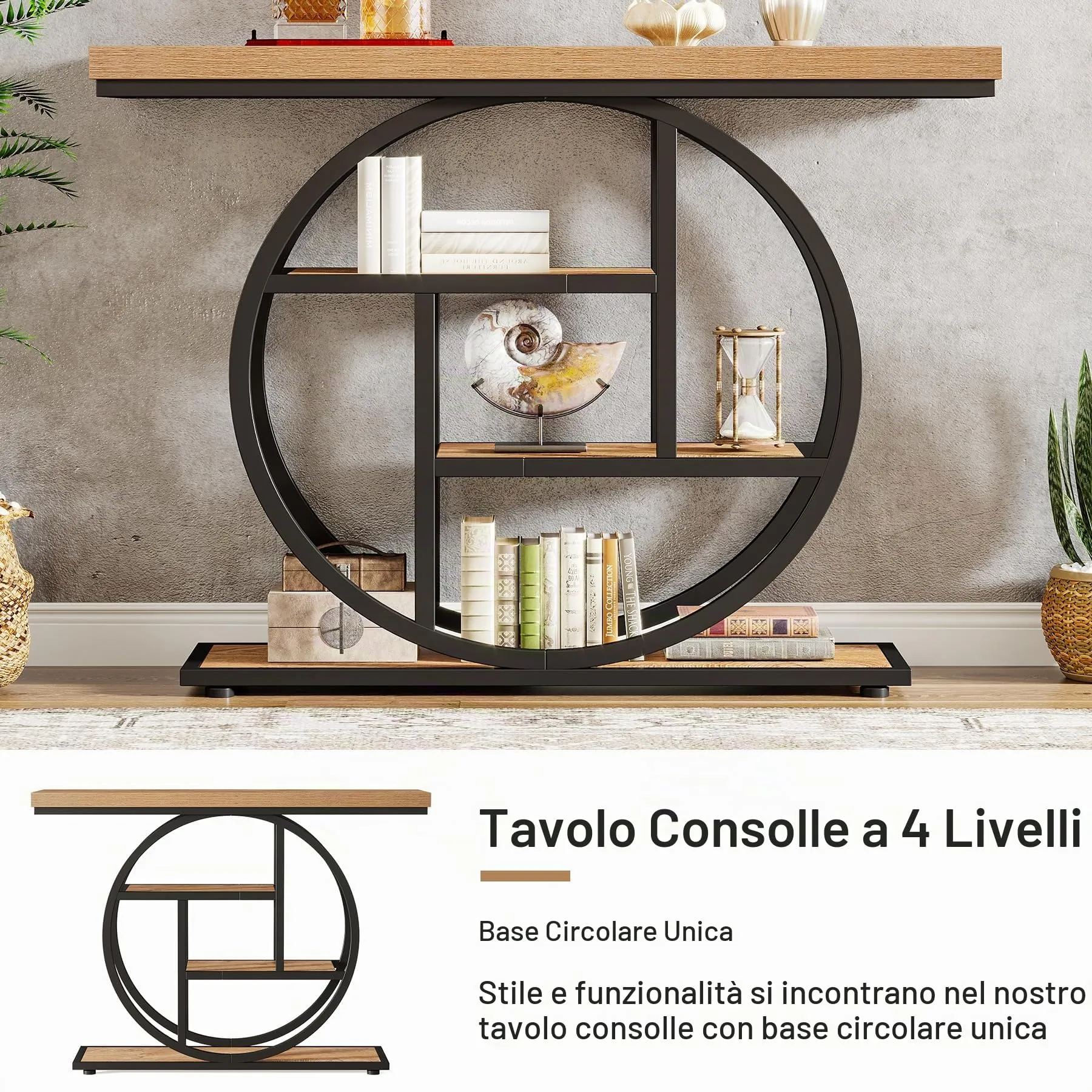 Tribesigns Tavolo Console Industriale a 4 Ripiani, Marrone Chiaro - immagine 4