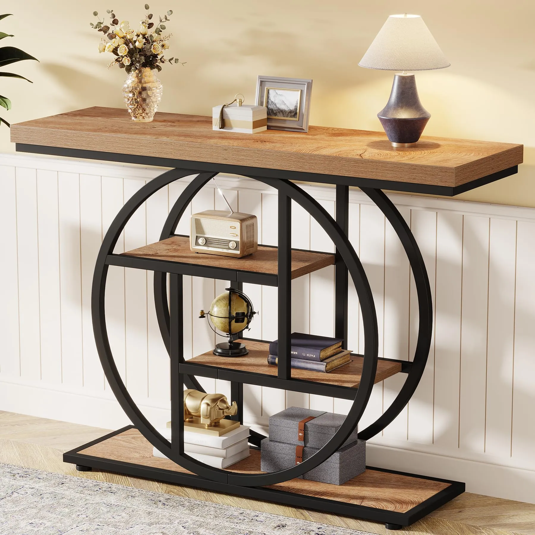 Tribesigns Tavolo Console Industriale a 4 Ripiani, Marrone Chiaro - immagine 6