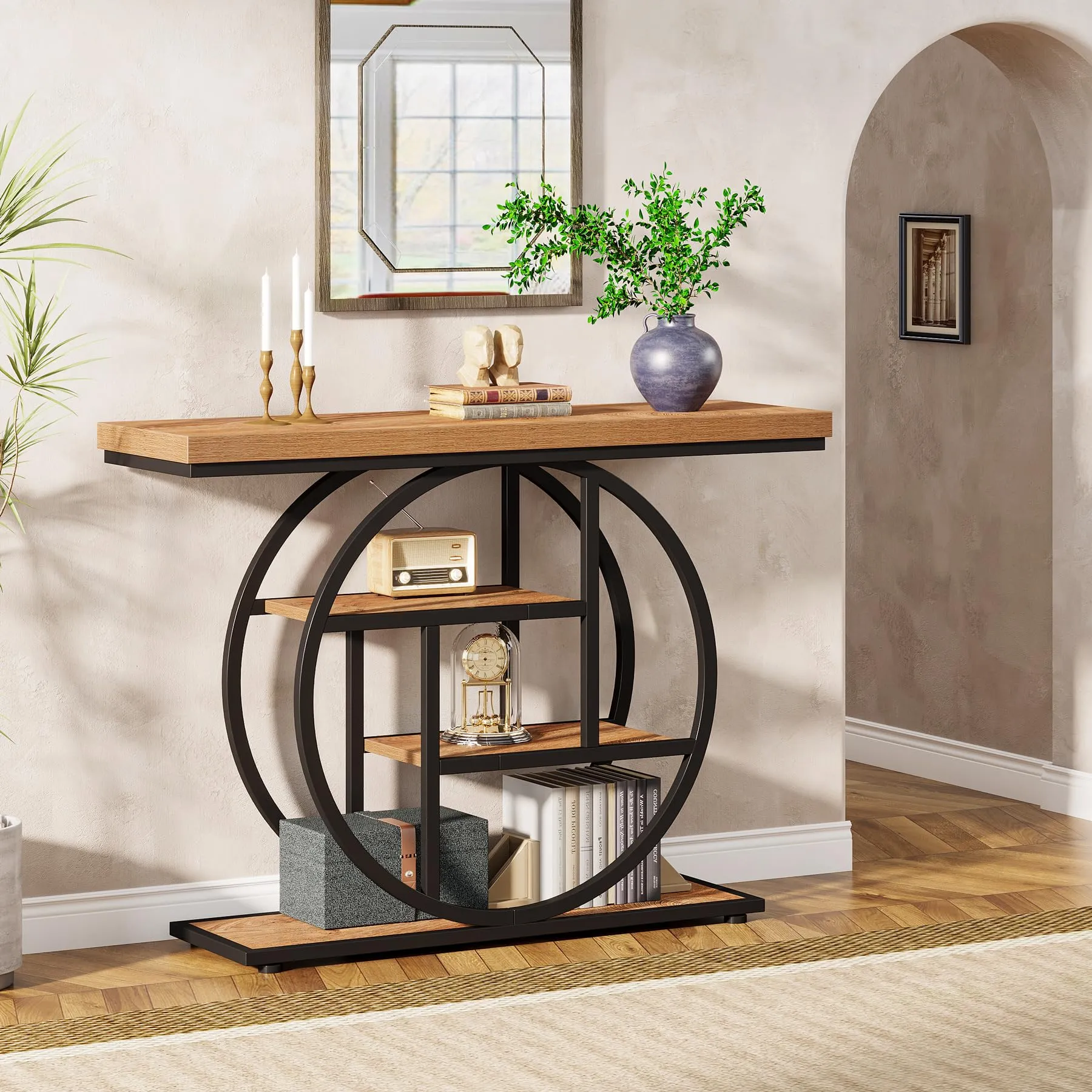 Tribesigns Tavolo Console Industriale a 4 Ripiani, Marrone Chiaro - immagine 7