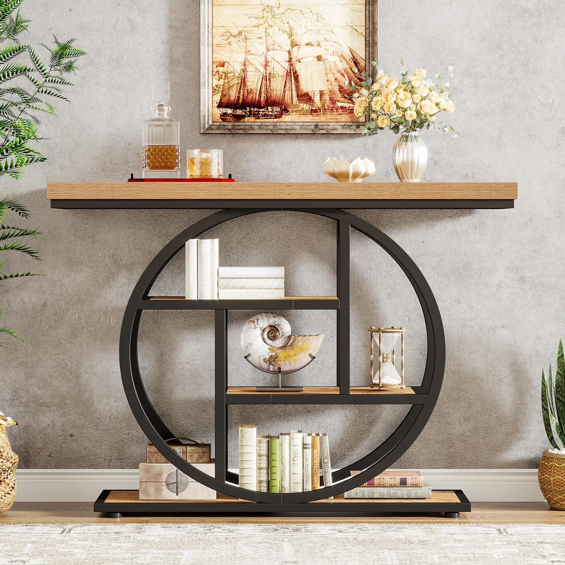 Tribesigns Tavolo Console Industriale a 4 Ripiani, Marrone Chiaro - immagine 9