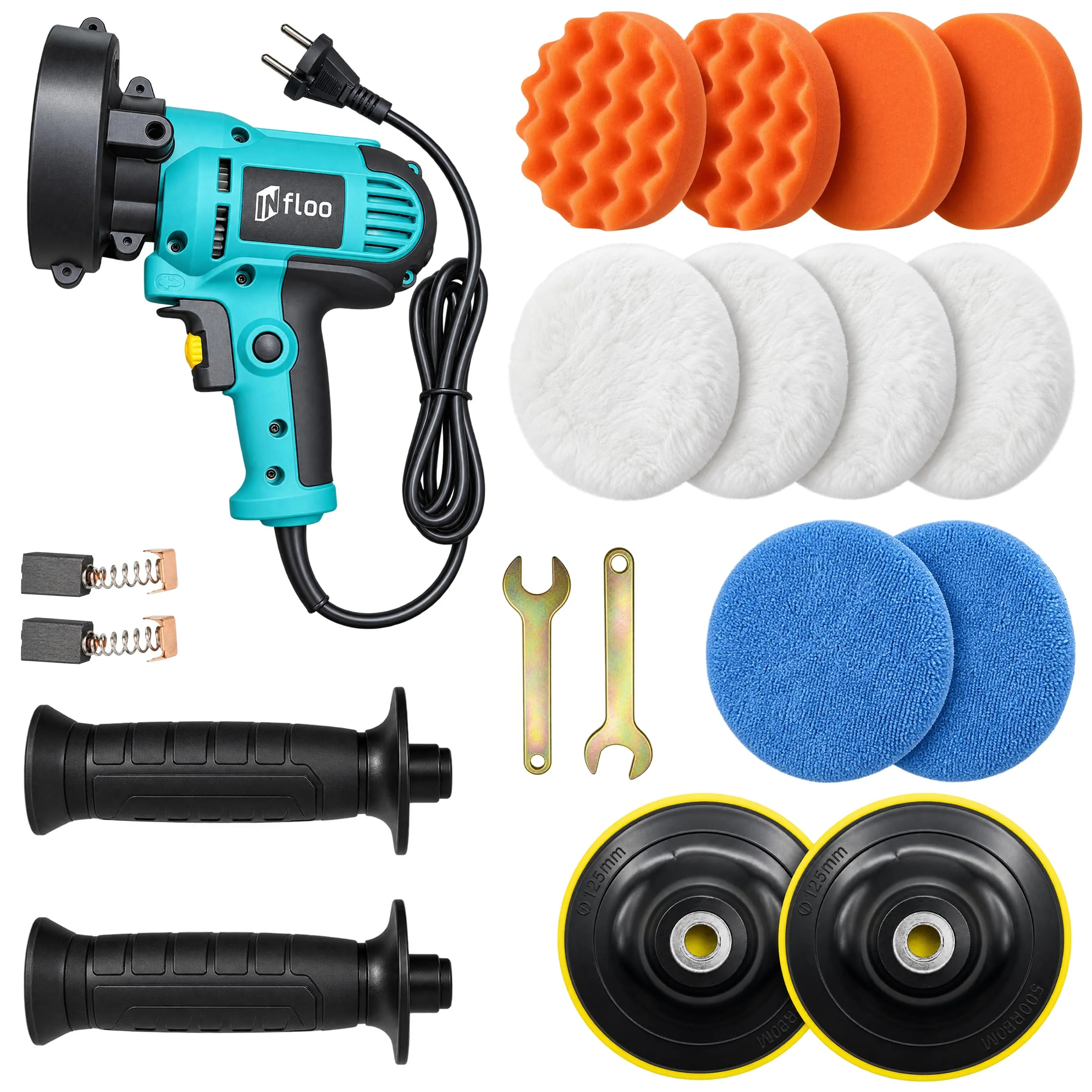 INfloo Lucidatrice Auto 700 W, Velocità Regolabile 600–3700 giri/min, Disco 125 mm, Set con Accessori - immagine 9