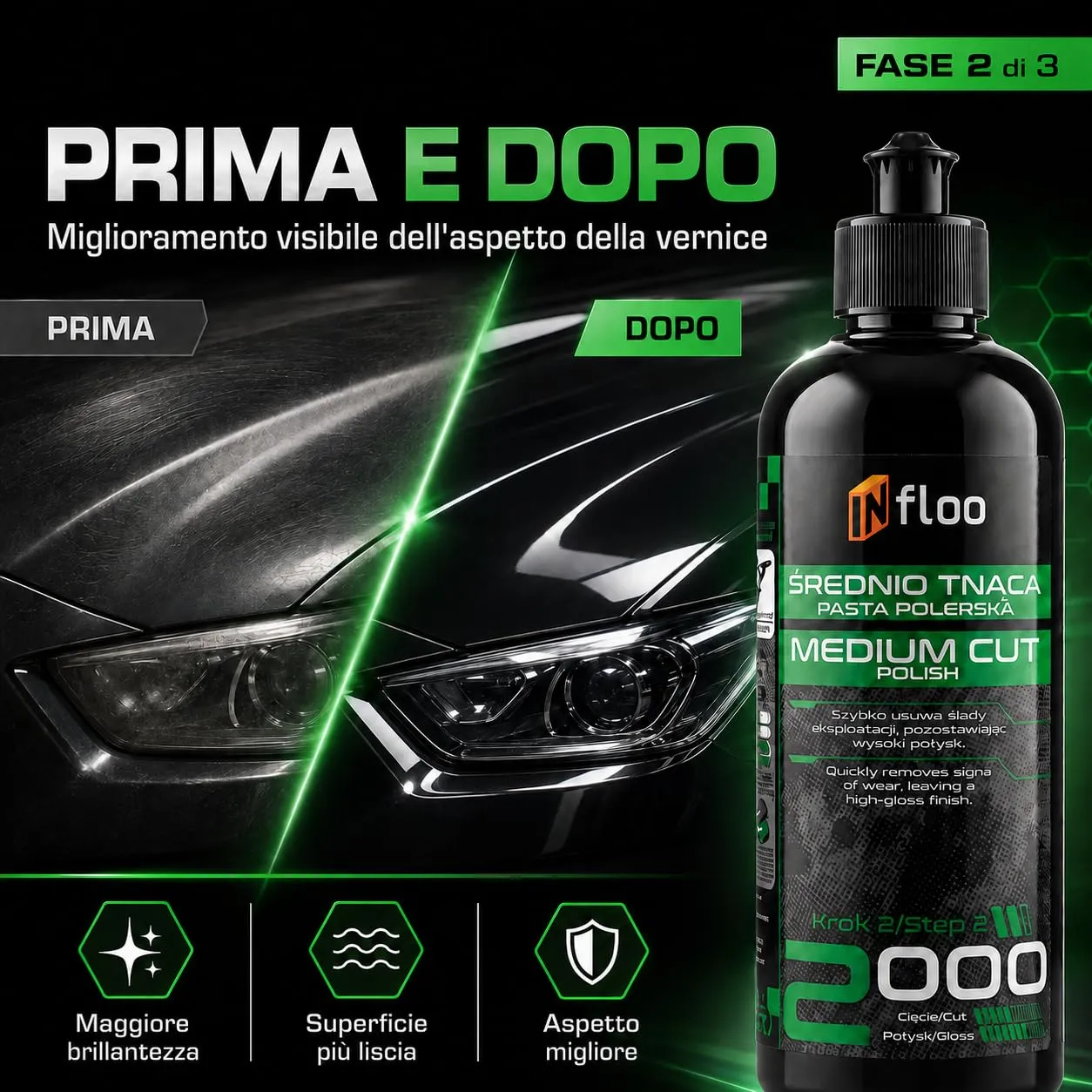 INfloo Pasta lucidante media 2000 con panni in microfibra e guanti, 300 ml - immagine 4
