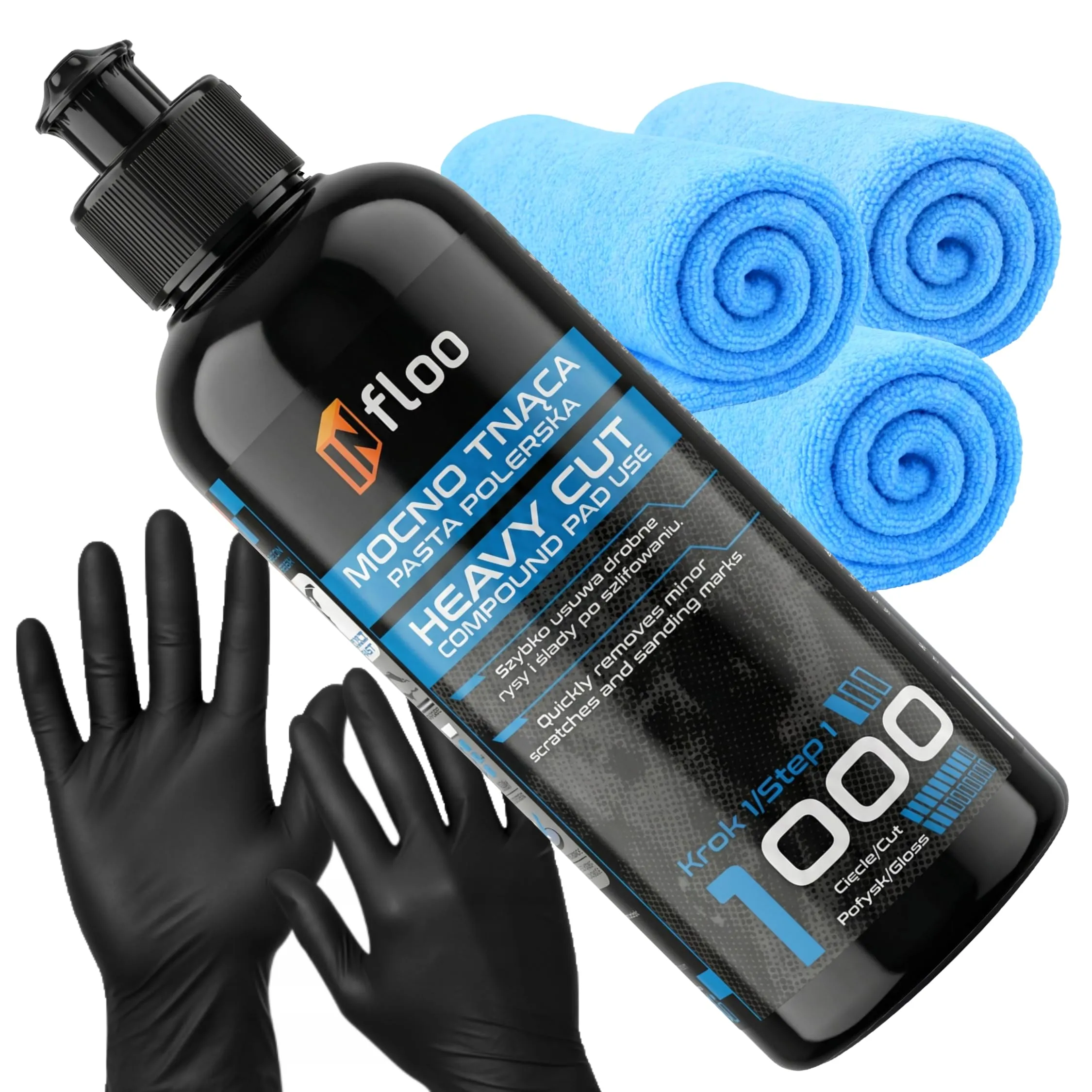 INfloo Heavy Cut Compound 1000, 300 ml, with 3 Microfibres and Gloves - immagine 1