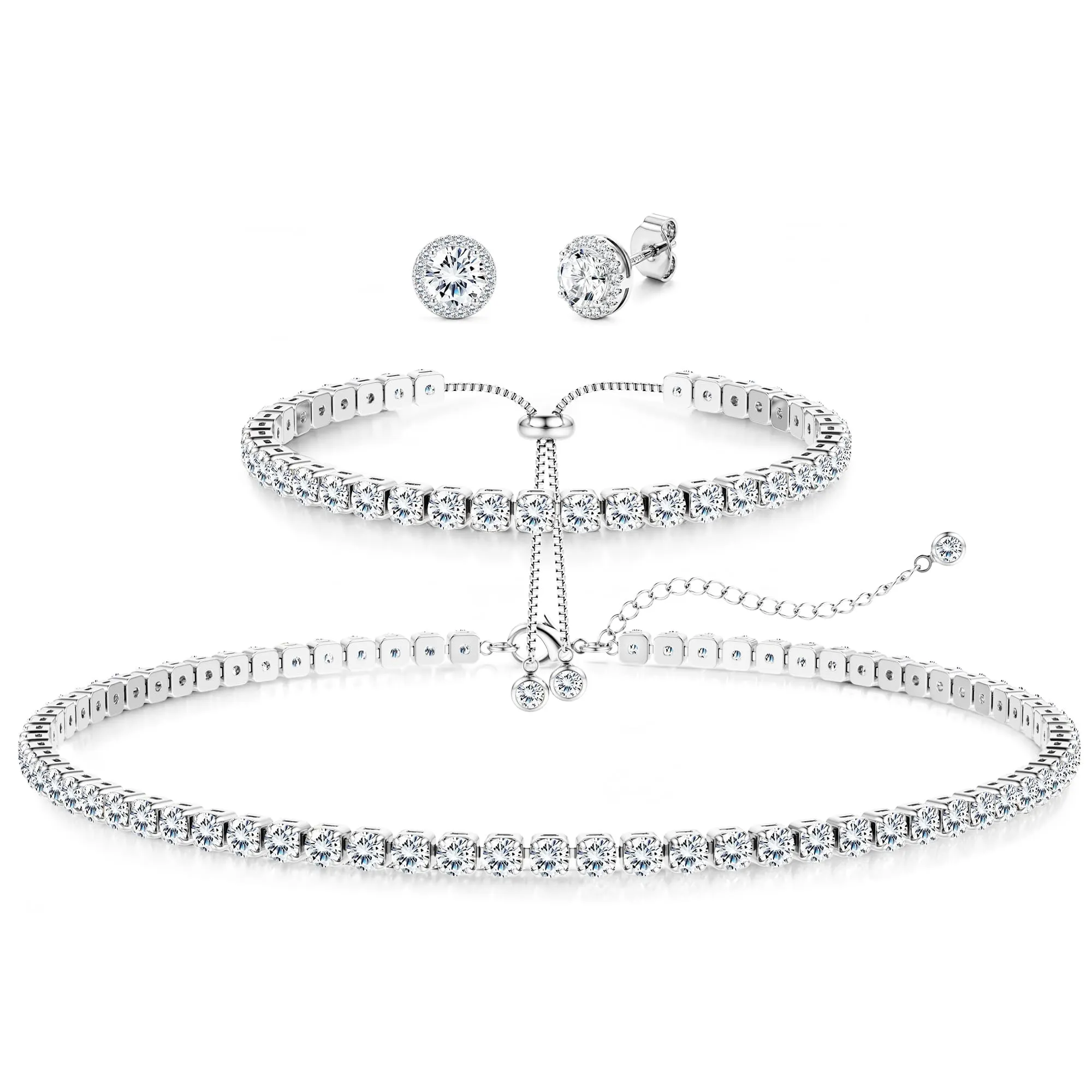 Diamday Set di Gioielli in Argento 925 con Collana Tennis, Bracciale e Orecchini a Lobo Ipoallergenici - immagine 1
