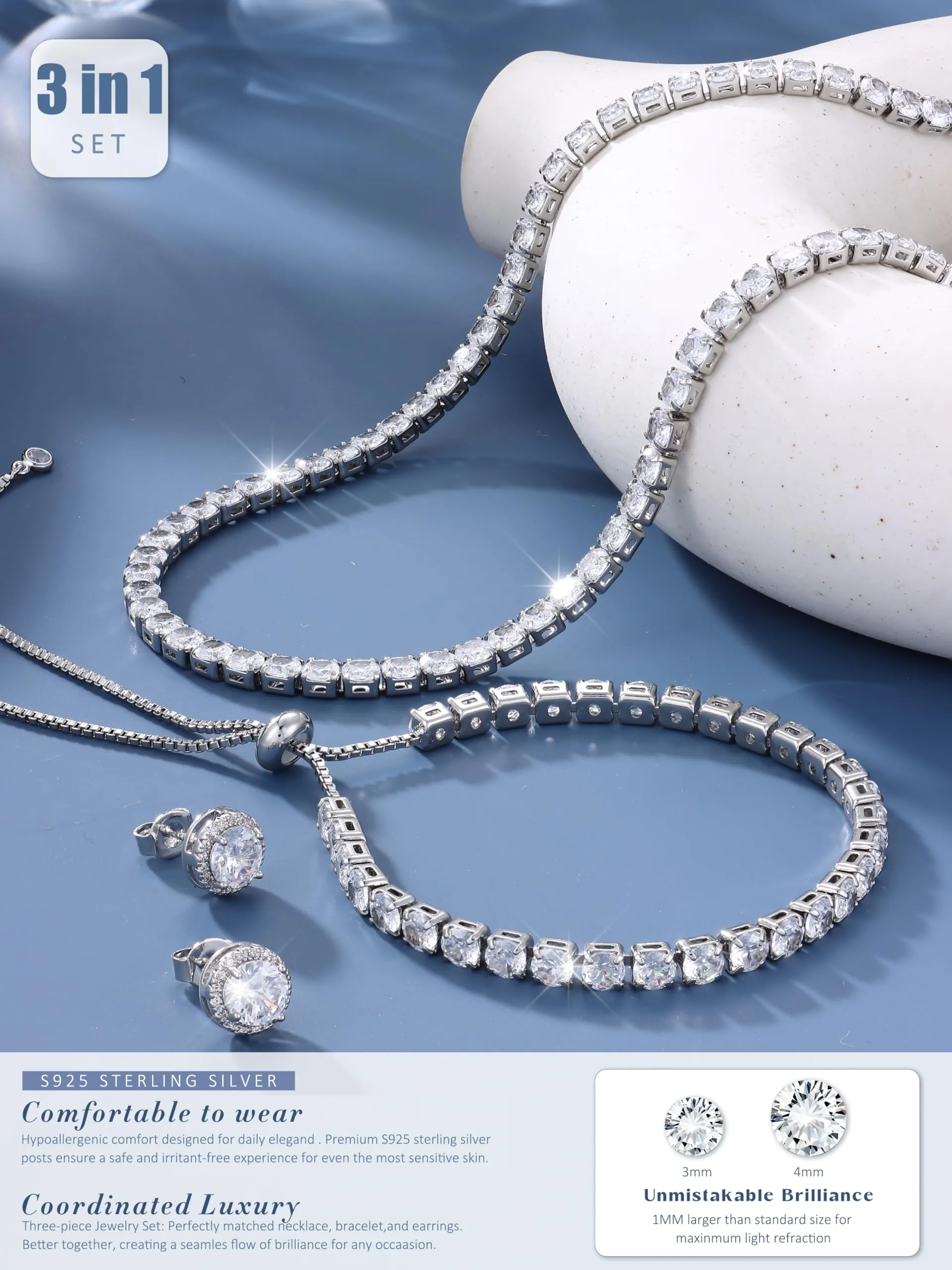 Diamday Set di Gioielli in Argento 925 con Collana Tennis, Bracciale e Orecchini a Lobo Ipoallergenici - immagine 6