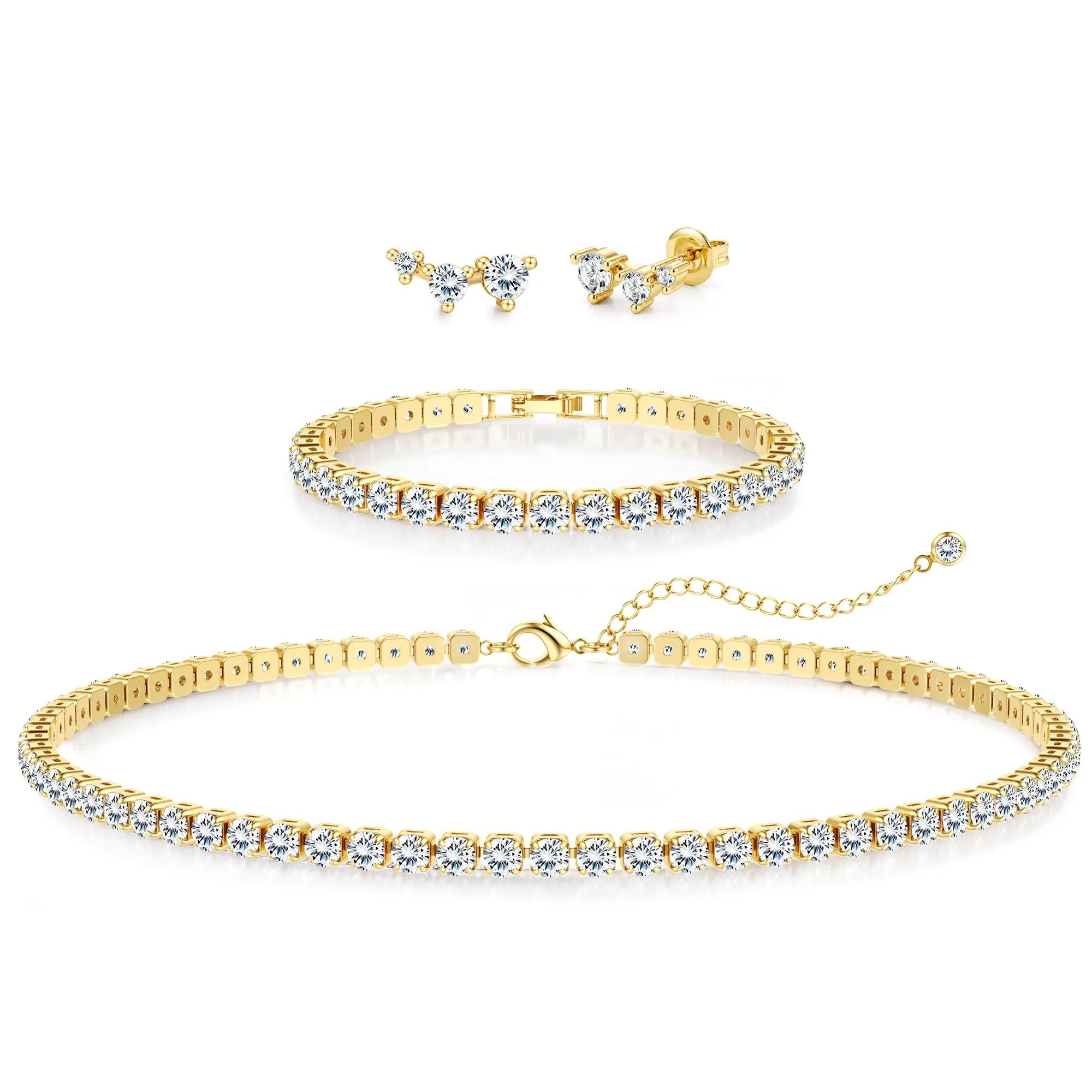 Diamday Set di Gioielli per Donna in Argento 925 con Collana Tennis, Bracciale e Orecchini a Lobo - immagine 1