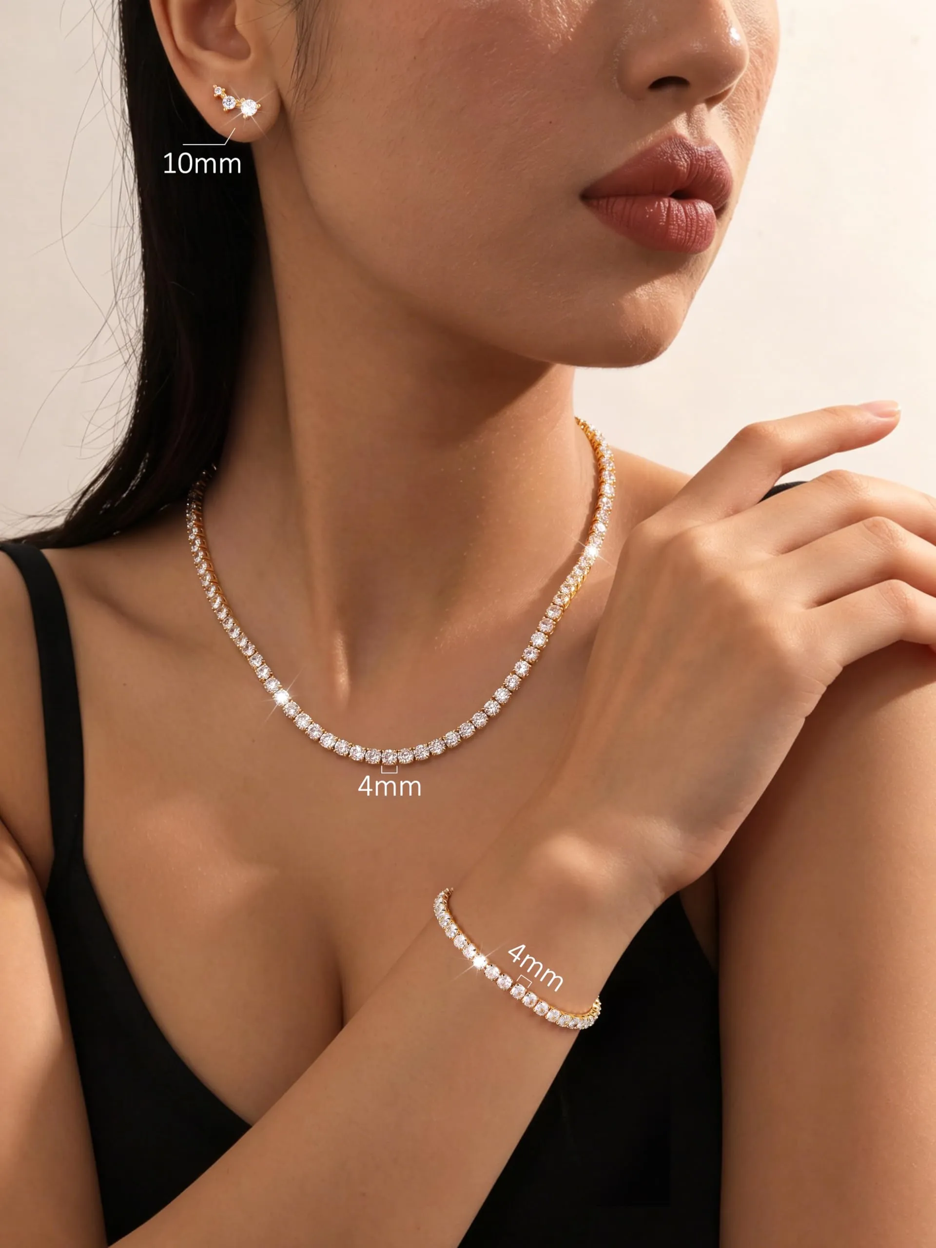 Diamday Set di Gioielli per Donna in Argento 925 con Collana Tennis, Bracciale e Orecchini a Lobo - immagine 5