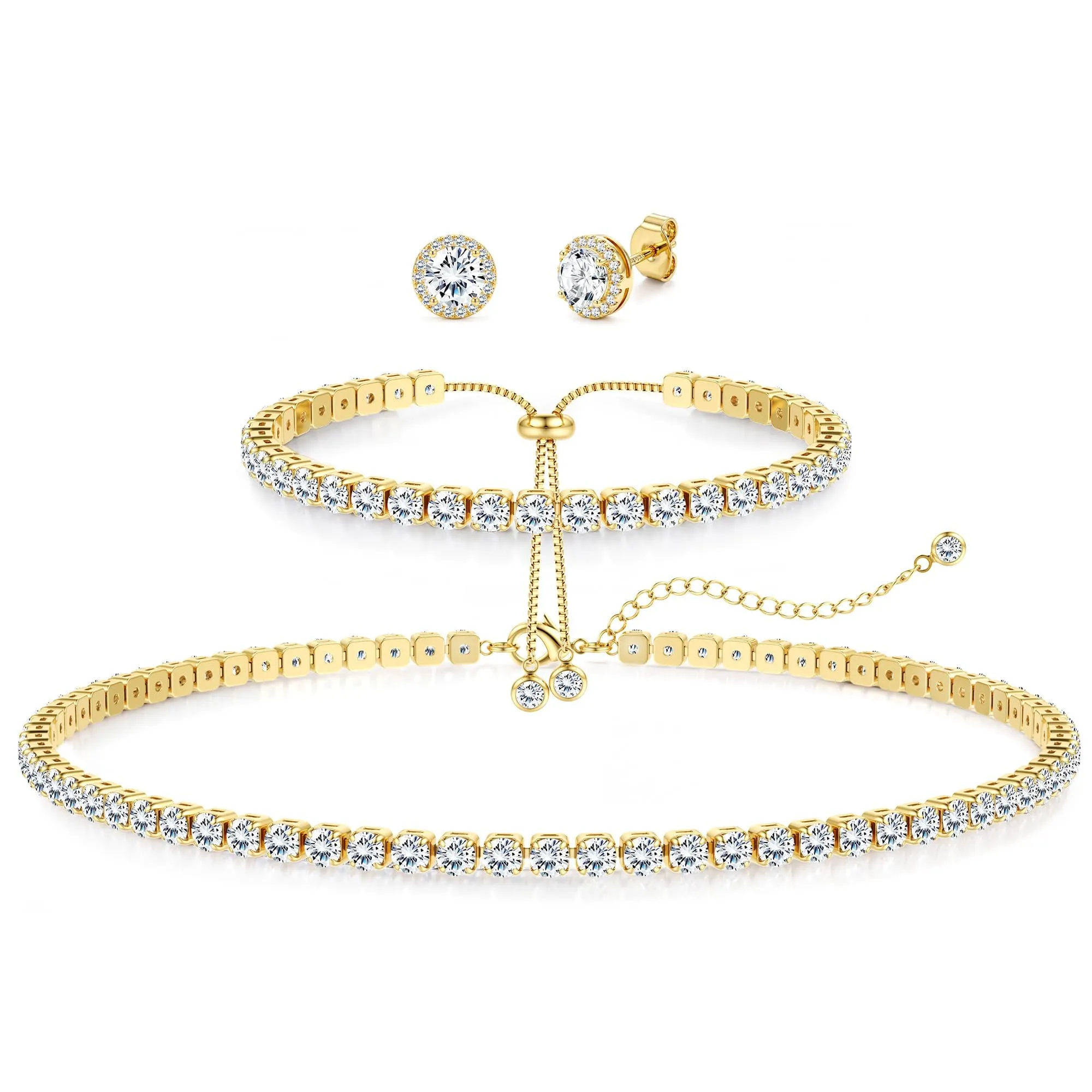 Diamday Set di Gioielli in Argento 925 con Collana Tennis, Bracciale e Orecchini a Lobo - immagine 1