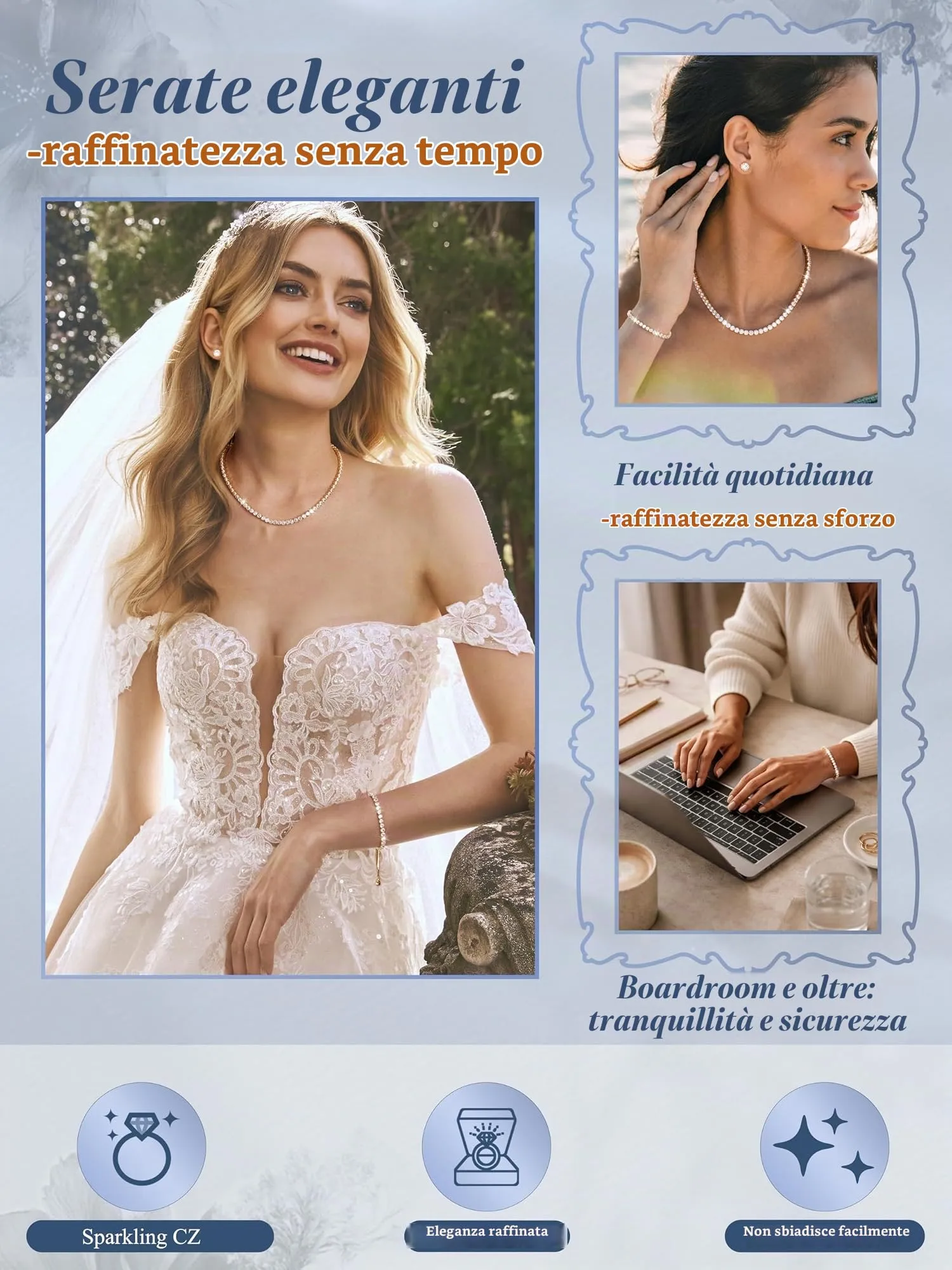 Diamday Set di Gioielli in Argento 925 con Collana Tennis, Bracciale e Orecchini a Lobo - immagine 2
